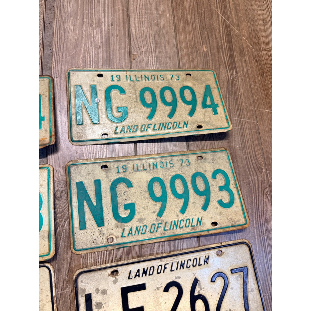 Vintage Large Lot (9) Illinois License Plates 1970s-1980s Land of Lincoln Motto