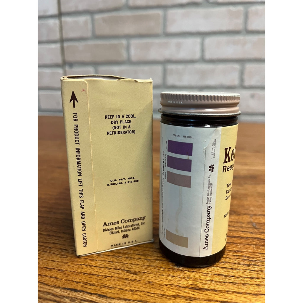 Vintage 1970s Ketostix Reagent Strips NOS Medicine Bottle w/ Box Ames Company