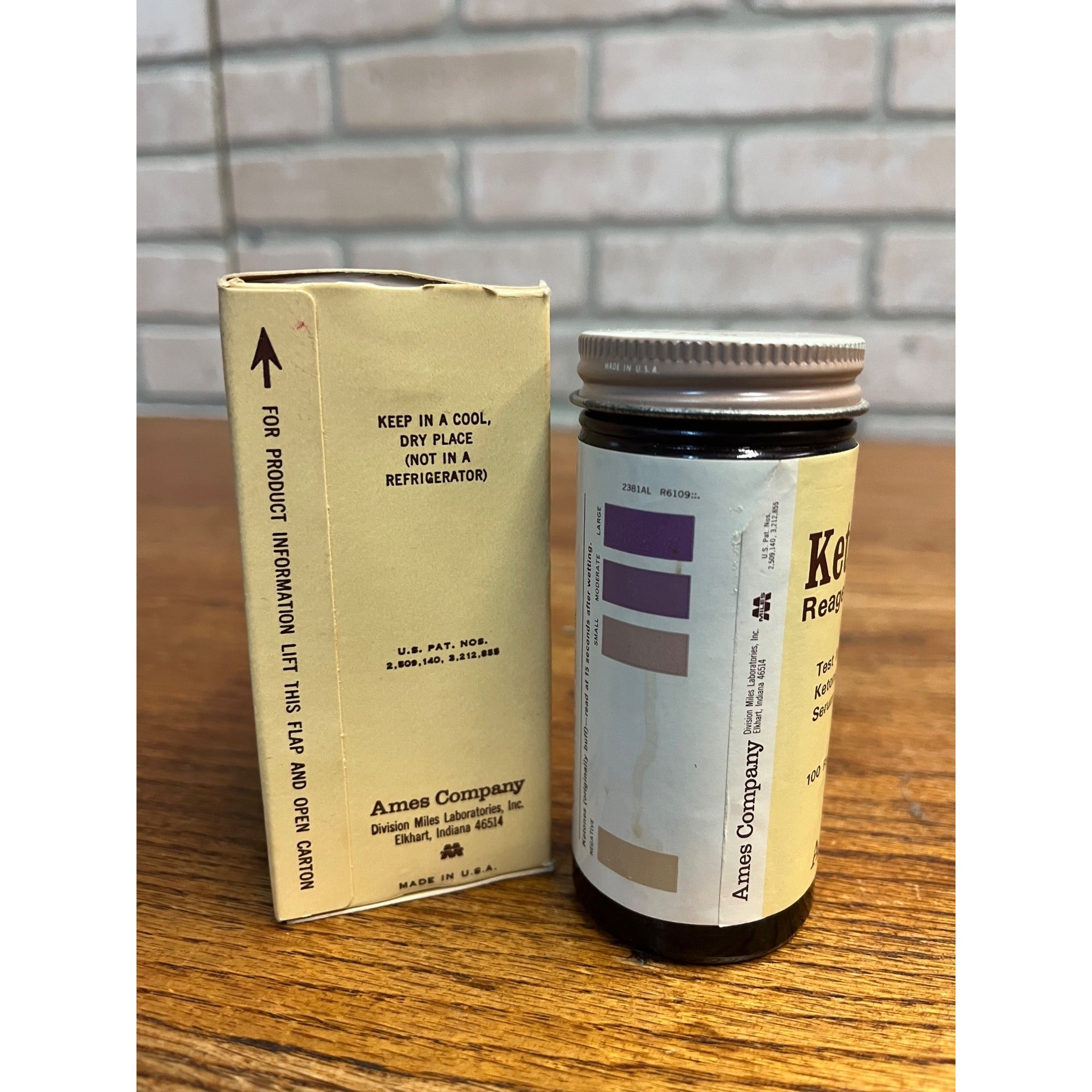 Vintage 1970s Ketostix Reagent Strips NOS Medicine Bottle w/ Box Ames Company