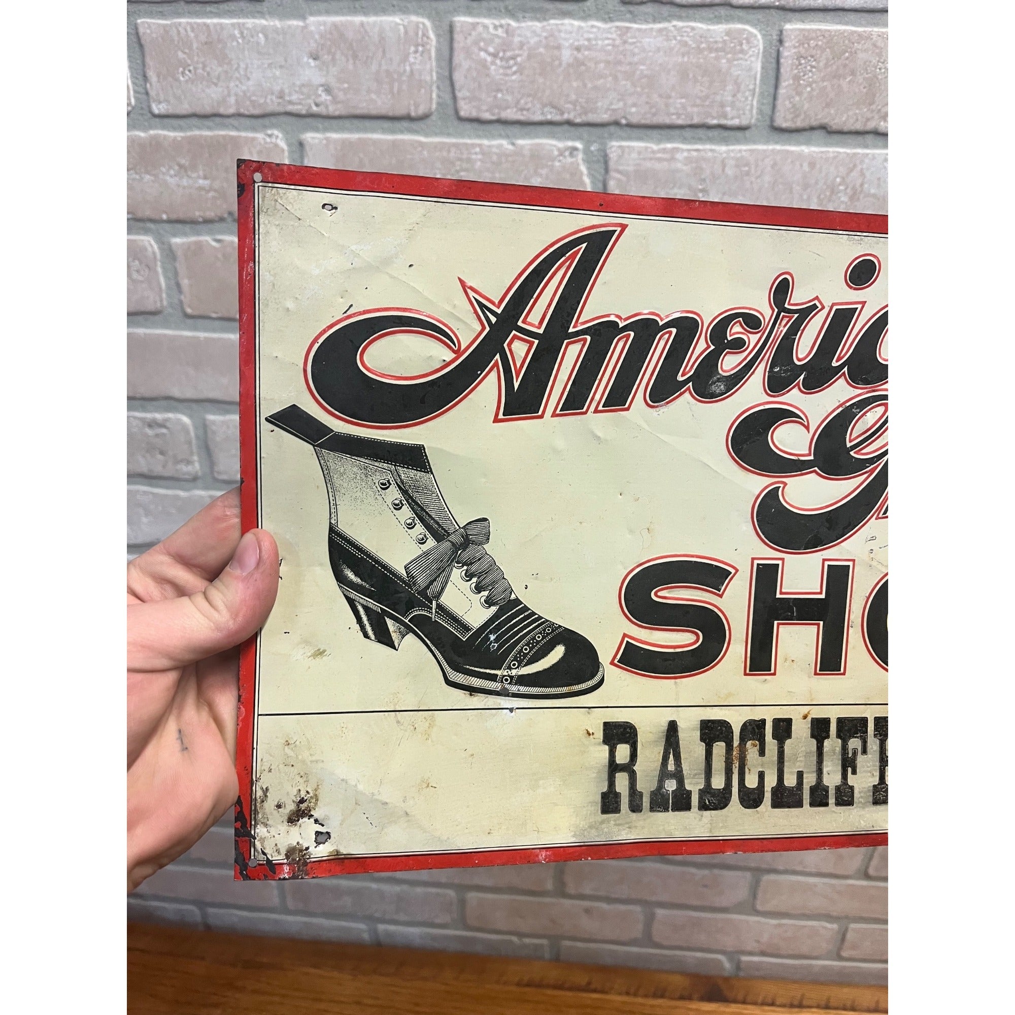 Vintage Antique Tin Advertising Sign American Gentleman Shoe Radcliffe Merc. Co.