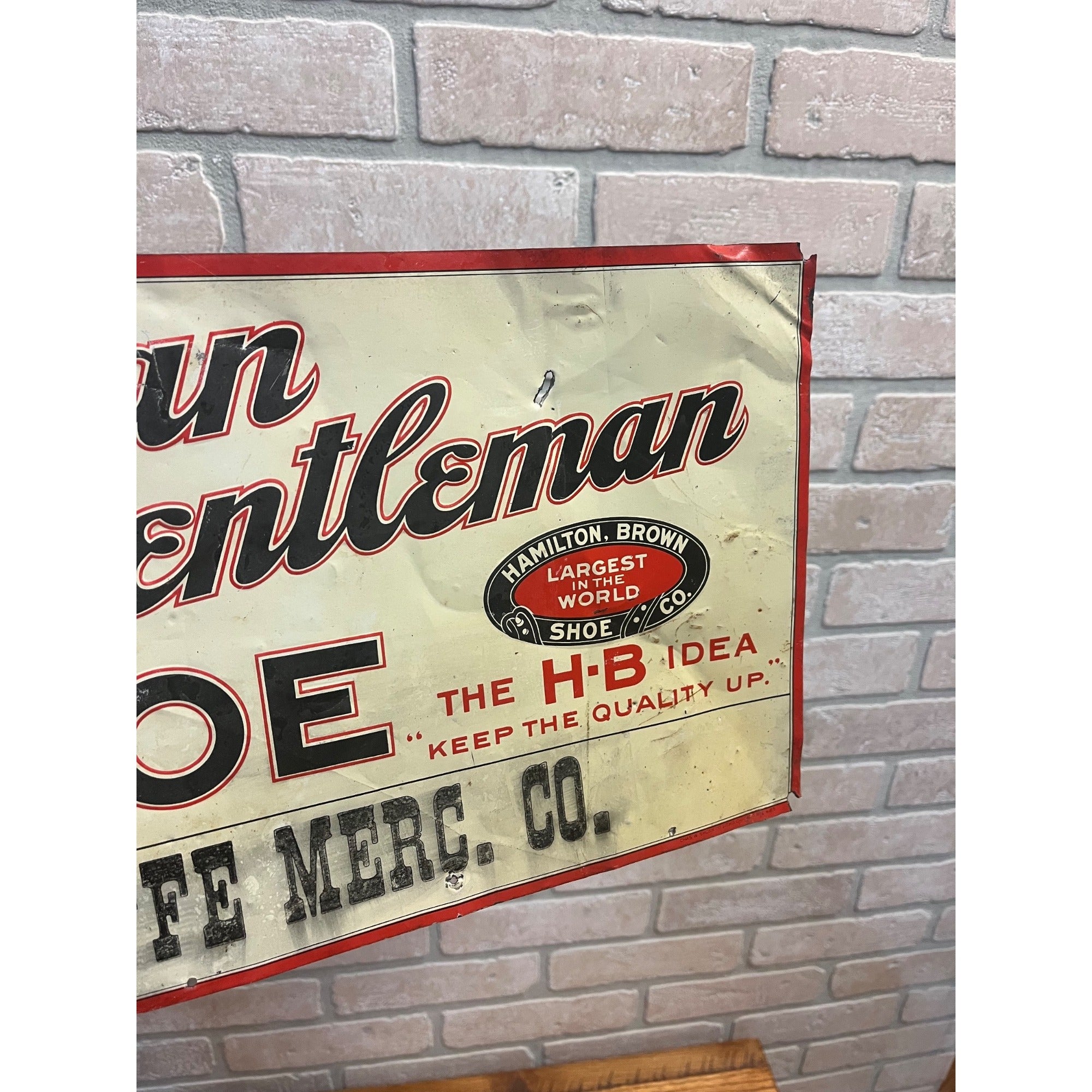 Vintage Antique Tin Advertising Sign American Gentleman Shoe Radcliffe Merc. Co.