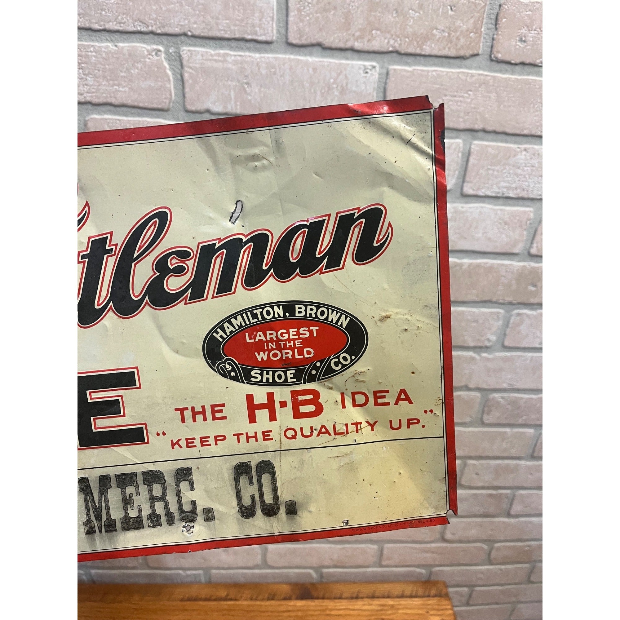 Vintage Antique Tin Advertising Sign American Gentleman Shoe Radcliffe Merc. Co.