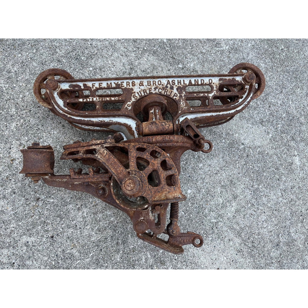 RARE Antique F.E. Myers Sure Grip Cast Iron Farm Hay Trolley Barn Equipment
