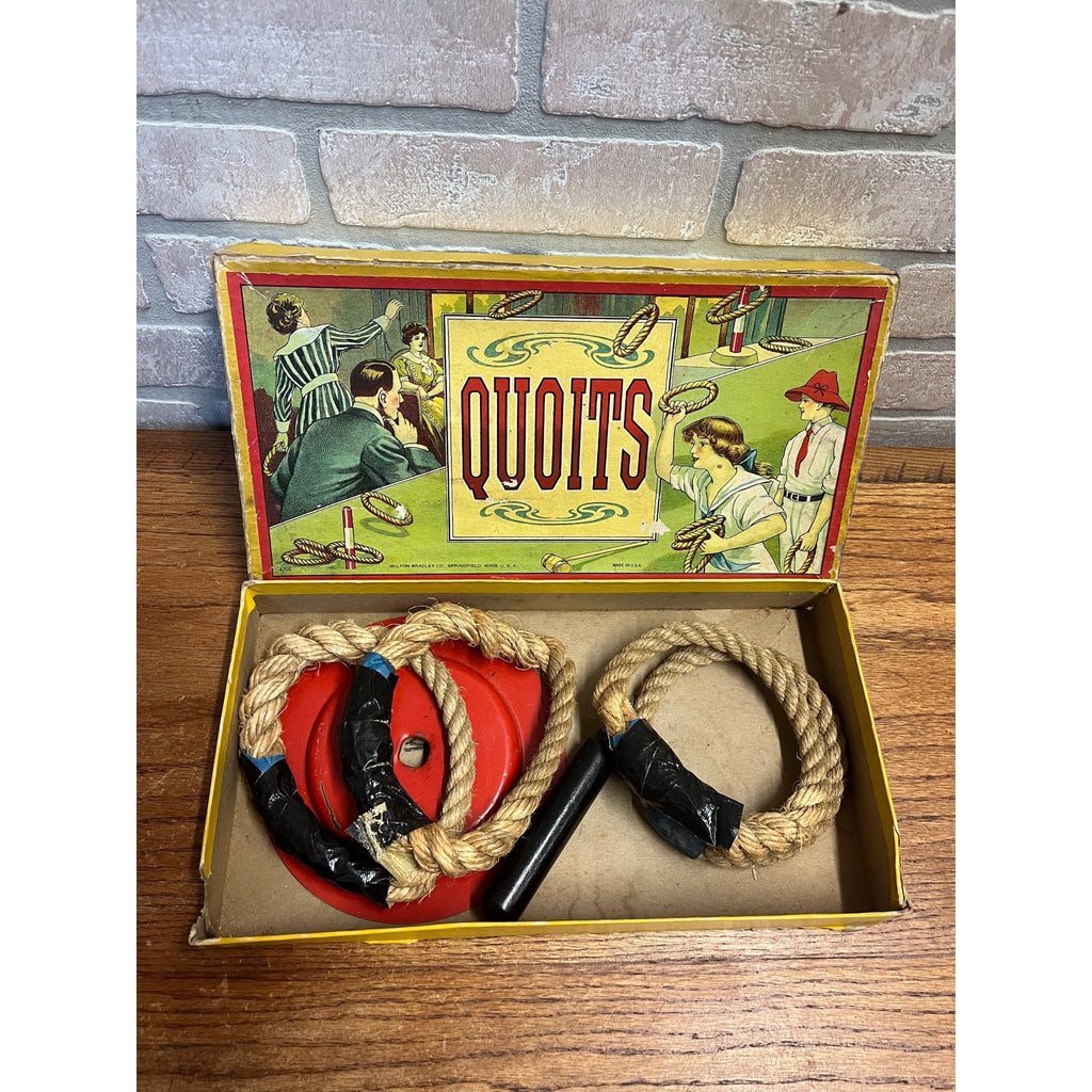 Vintage c1930s Quoits Ring Toss Game w/ Original Box - MIlton Bradley