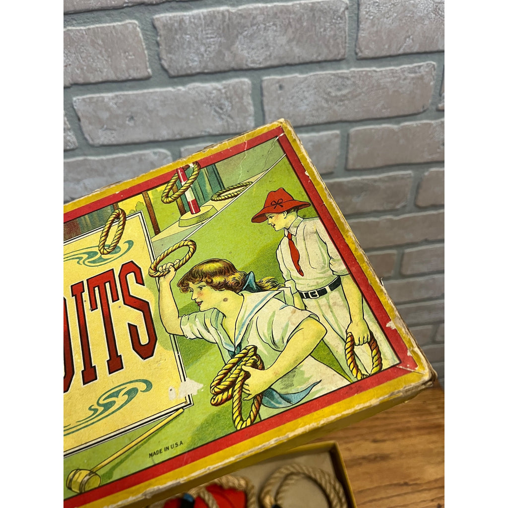 Vintage c1930s Quoits Ring Toss Game w/ Original Box - MIlton Bradley