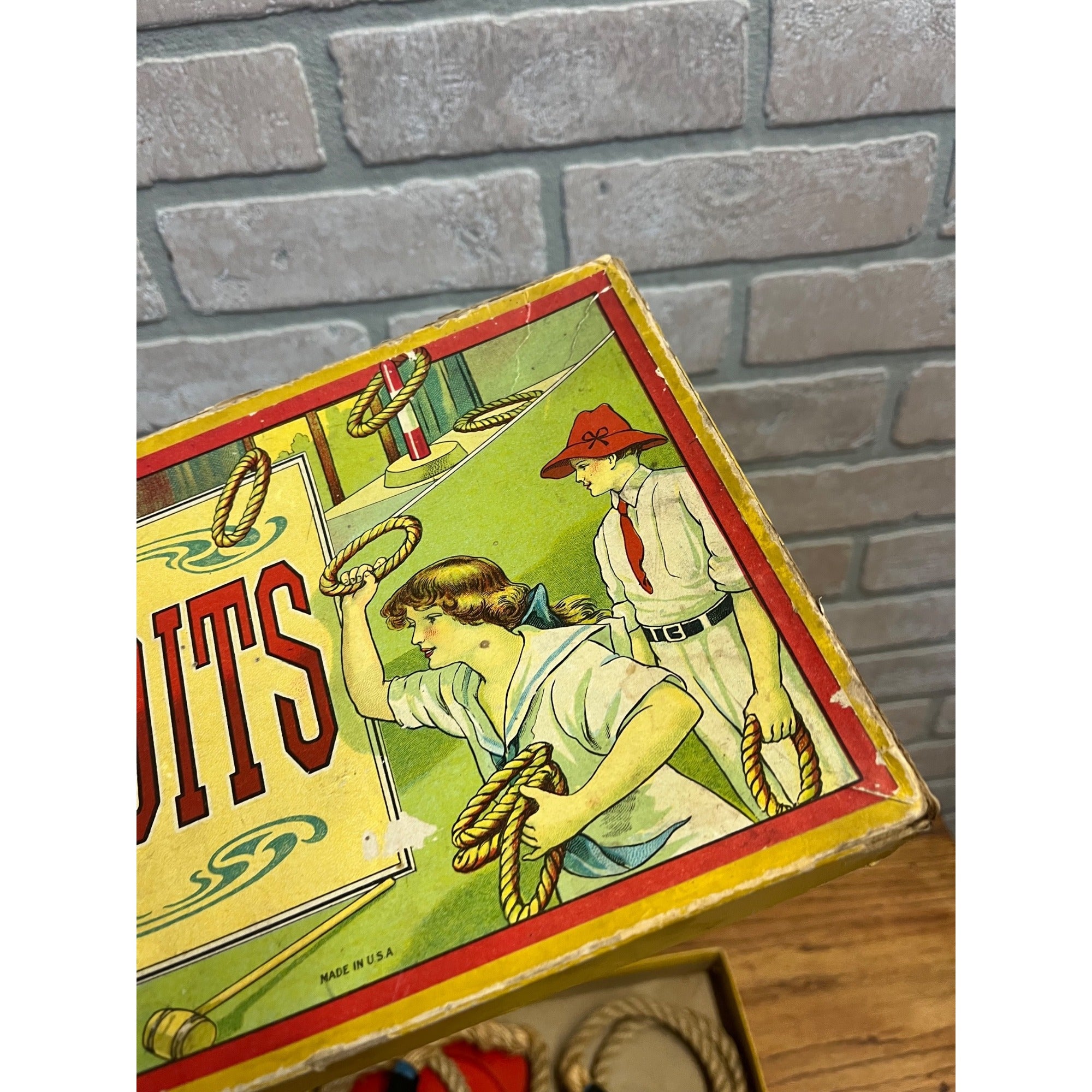 Vintage c1930s Quoits Ring Toss Game w/ Original Box - MIlton Bradley