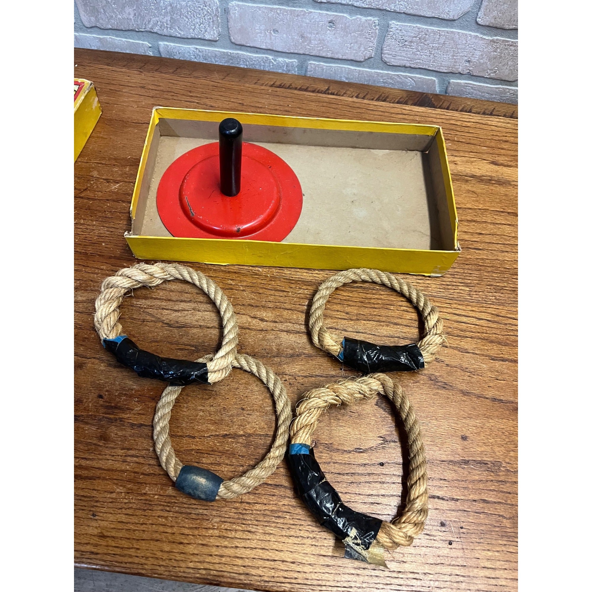 Vintage c1930s Quoits Ring Toss Game w/ Original Box - MIlton Bradley