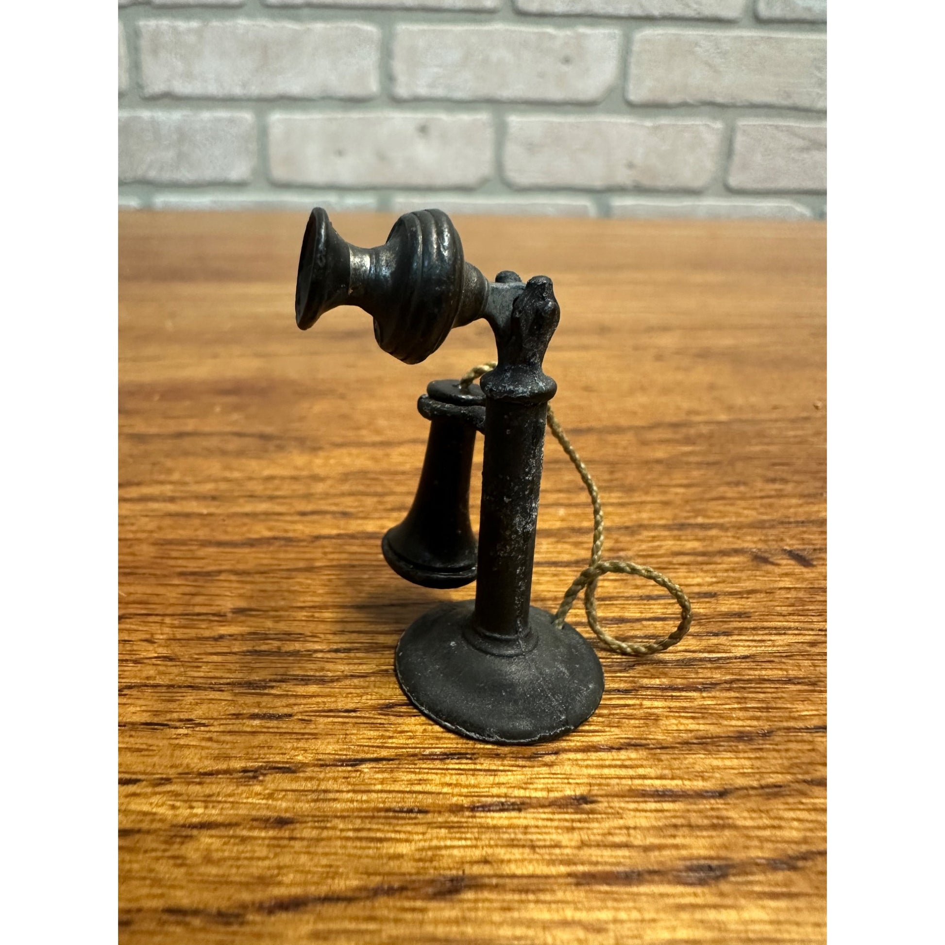 Antique Miniature Cast Iron Dollhouse Candlestick Telephone Phone 1.75"