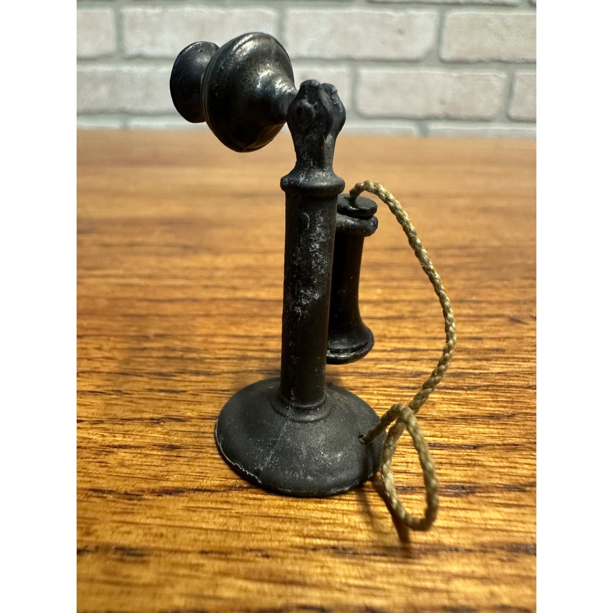 Antique Miniature Cast Iron Dollhouse Candlestick Telephone Phone 1.75"