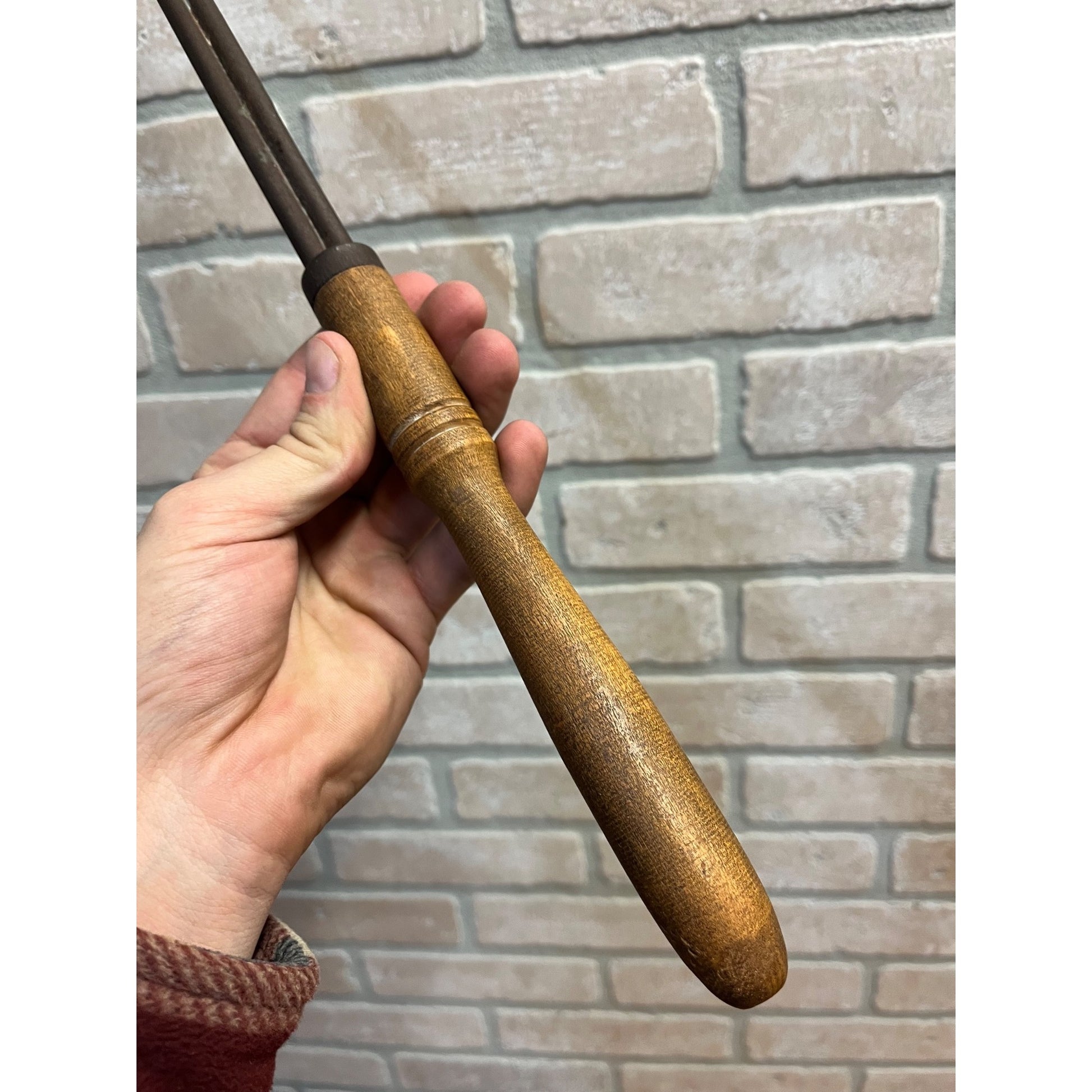 Antique Victorian Chandelier Gas Lamp Lighter Wood Handle 21" Stamped w/ Stars