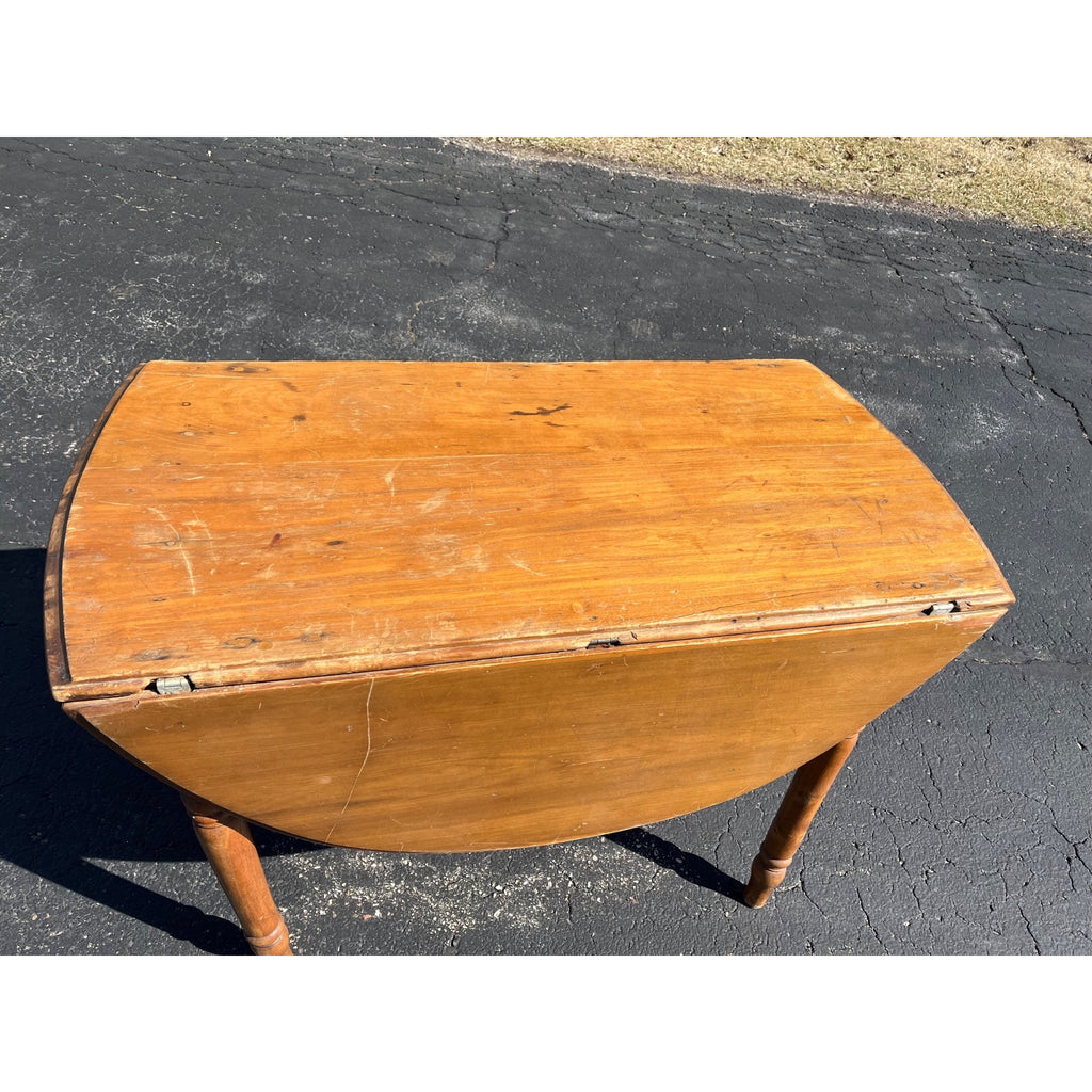 Antique Primitive 19th c. Farmhouse Round Drop-Leaf Kitchen Table