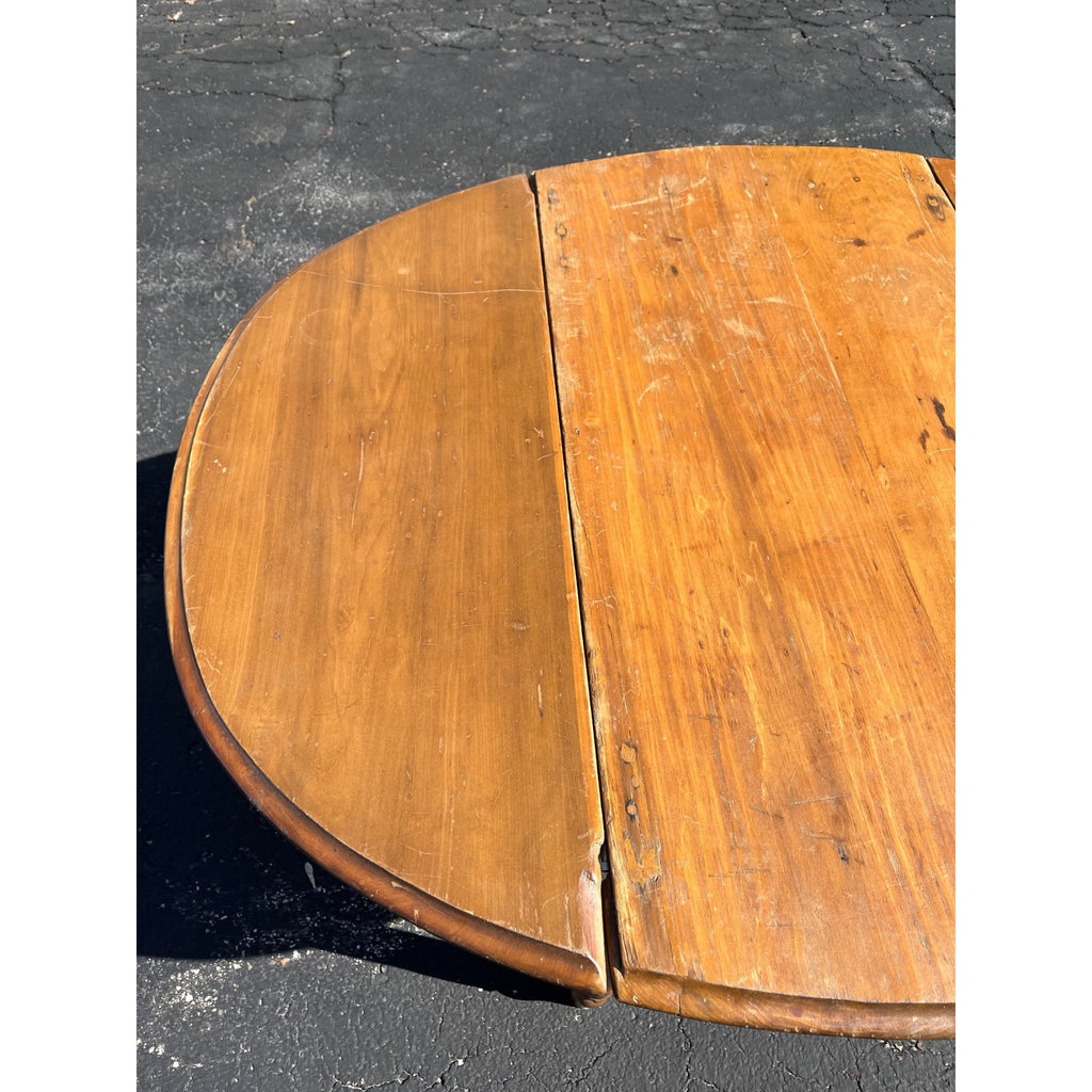 Antique Primitive 19th c. Farmhouse Round Drop-Leaf Kitchen Table