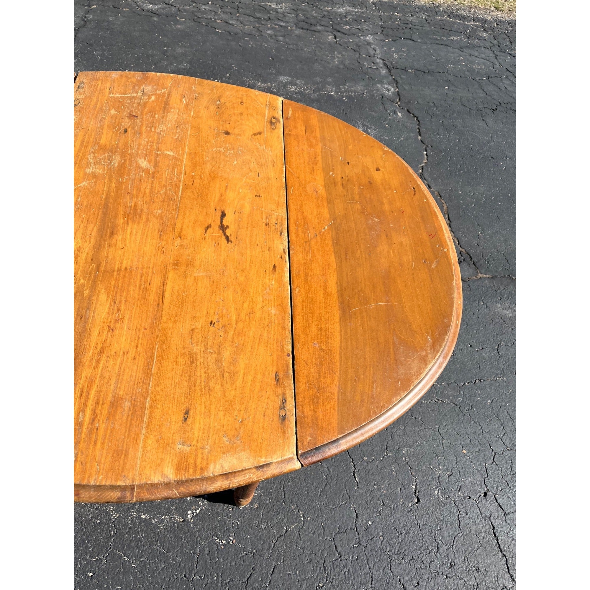 Antique Primitive 19th c. Farmhouse Round Drop-Leaf Kitchen Table