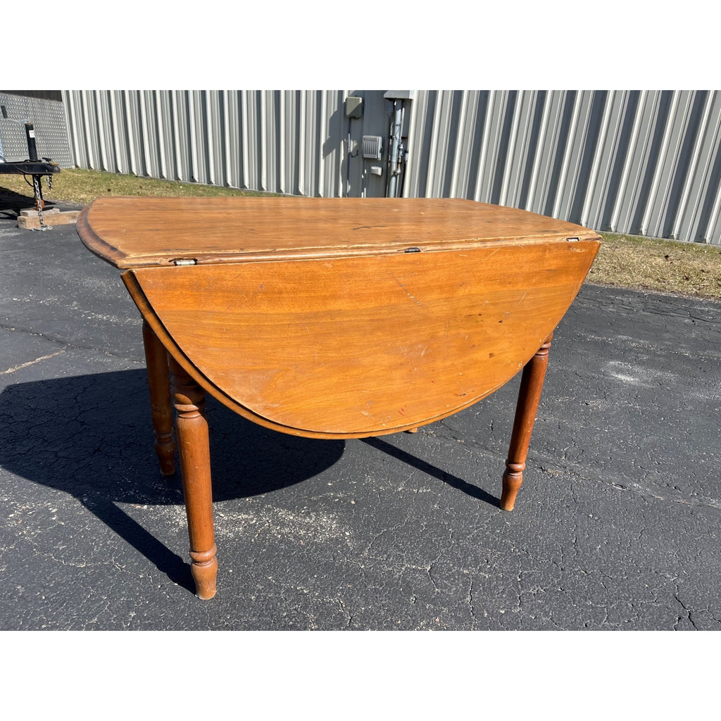 Antique Primitive 19th c. Farmhouse Round Drop-Leaf Kitchen Table