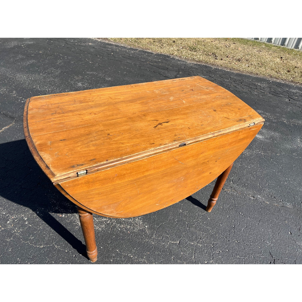 Antique Primitive 19th c. Farmhouse Round Drop-Leaf Kitchen Table