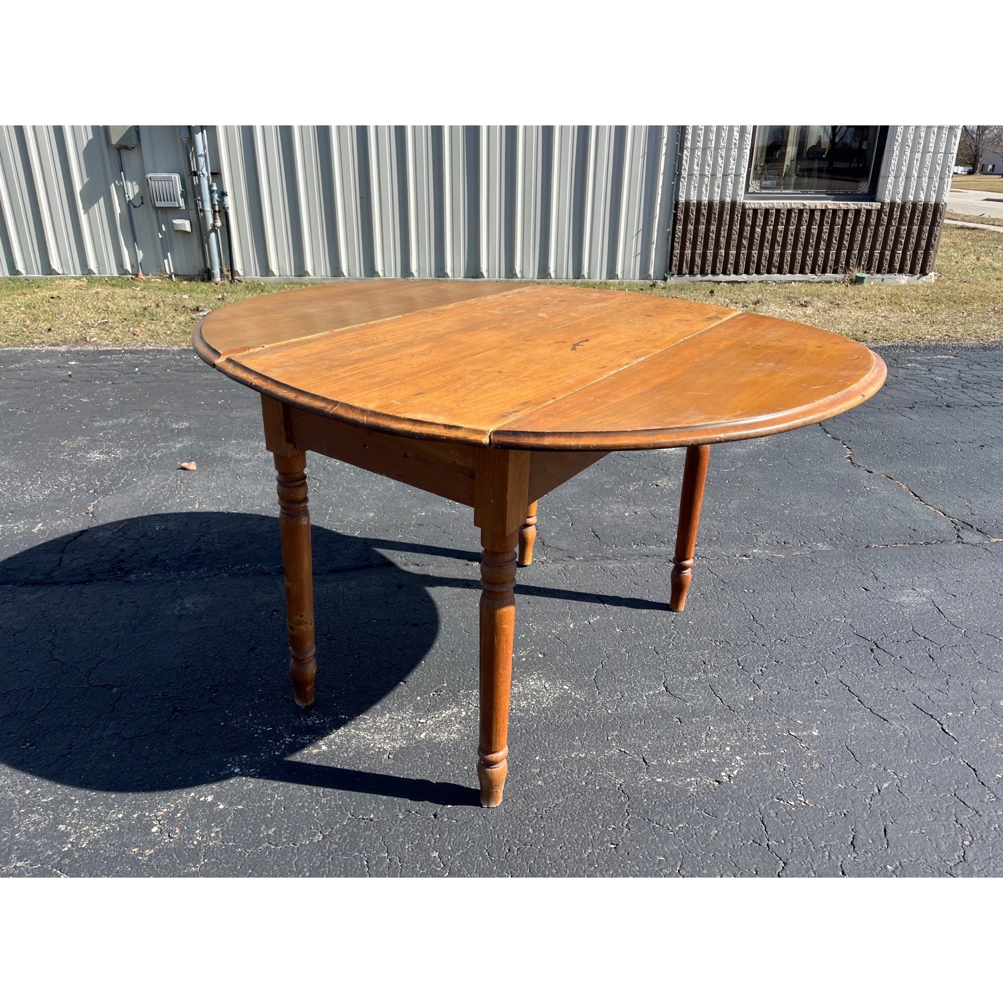 Antique Primitive 19th c. Farmhouse Round Drop-Leaf Kitchen Table