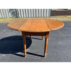 Antique Primitive 19th c. Farmhouse Round Drop-Leaf Kitchen Table