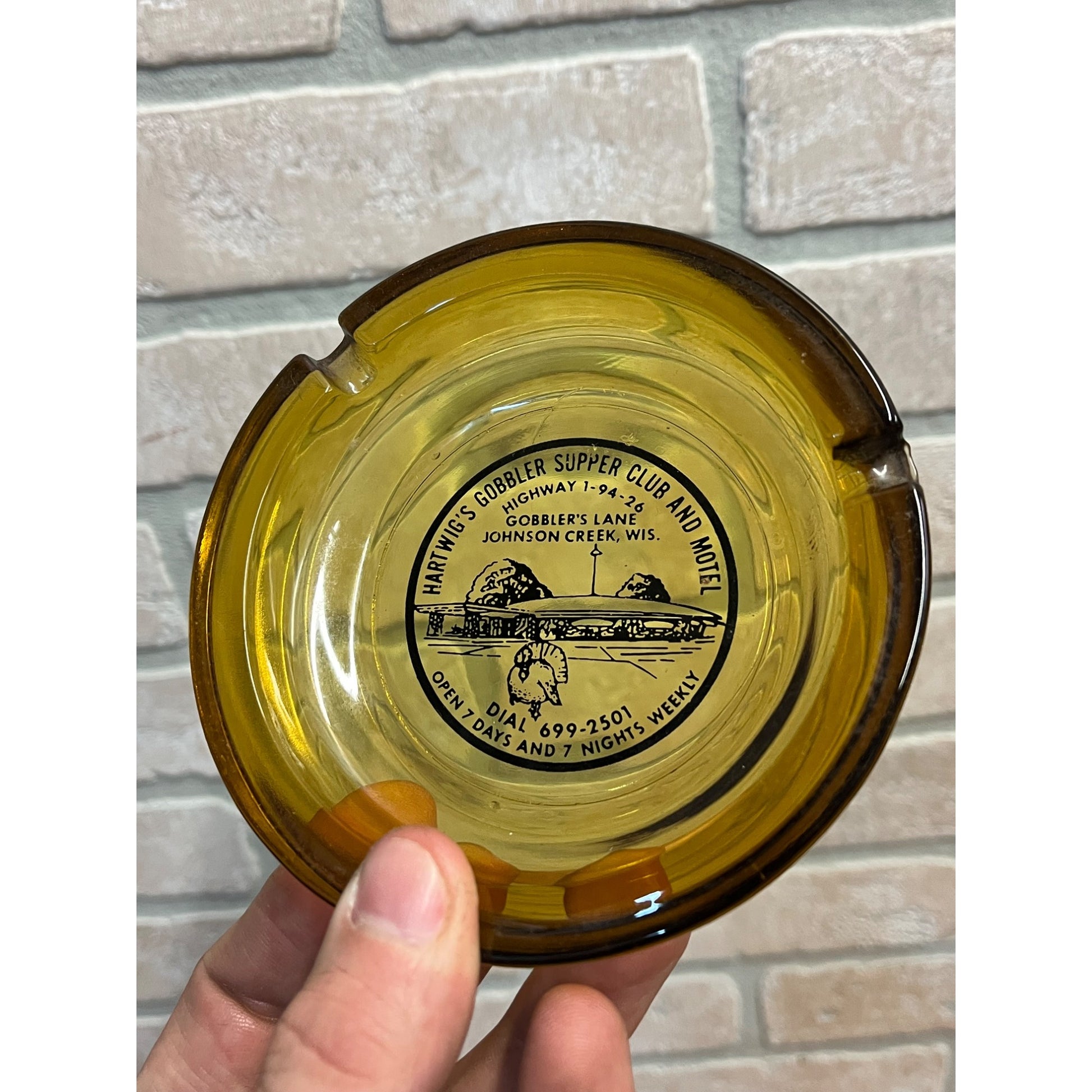 Vintage Hartwig's Gobbler Supper Club & Motel Ashtray Lane Johnson Creek Wi