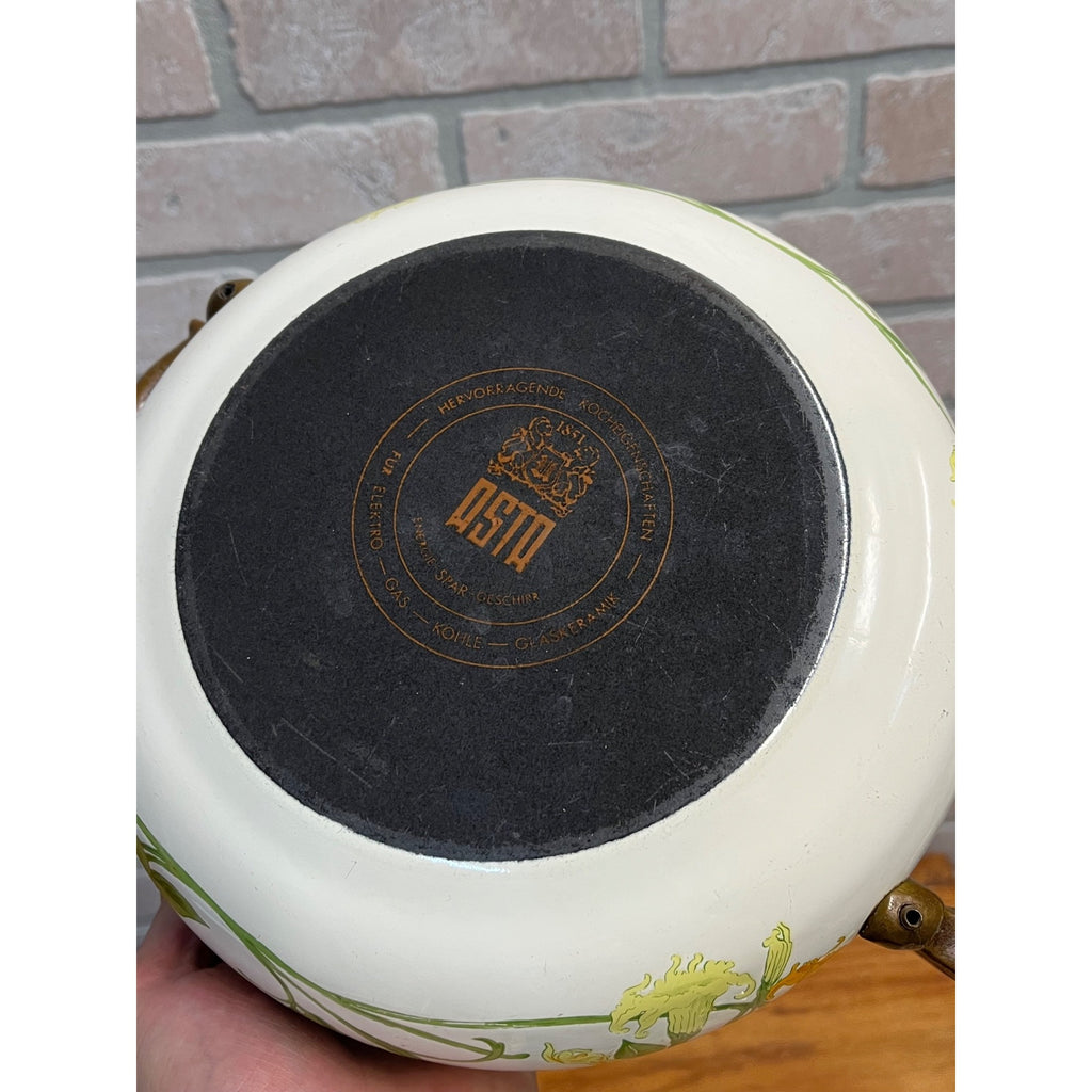 Vintage Sweet Honeysuckle Vine Dutch Oven Pot Enamelware ASTA Fissler 9"