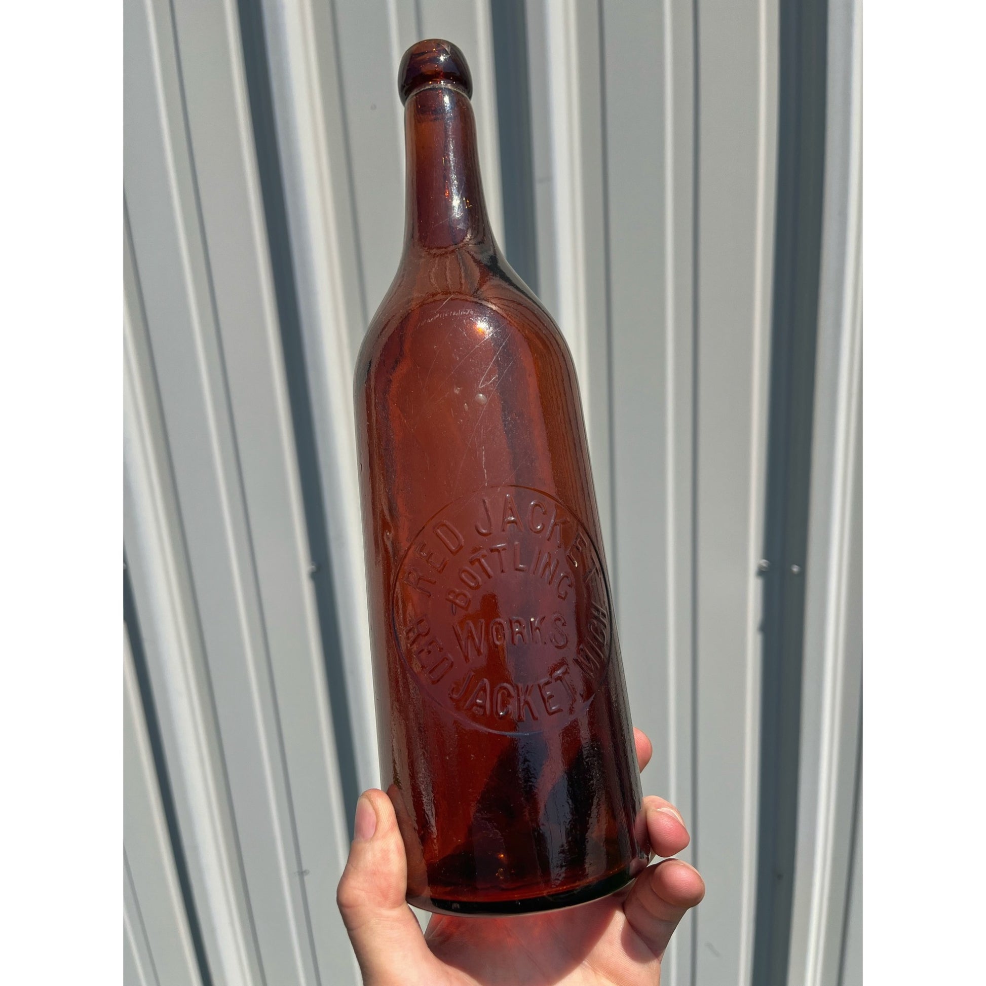 RARE Red Jacket Bottling Works Michigan Beer Bottle Quart Amber Brown MI