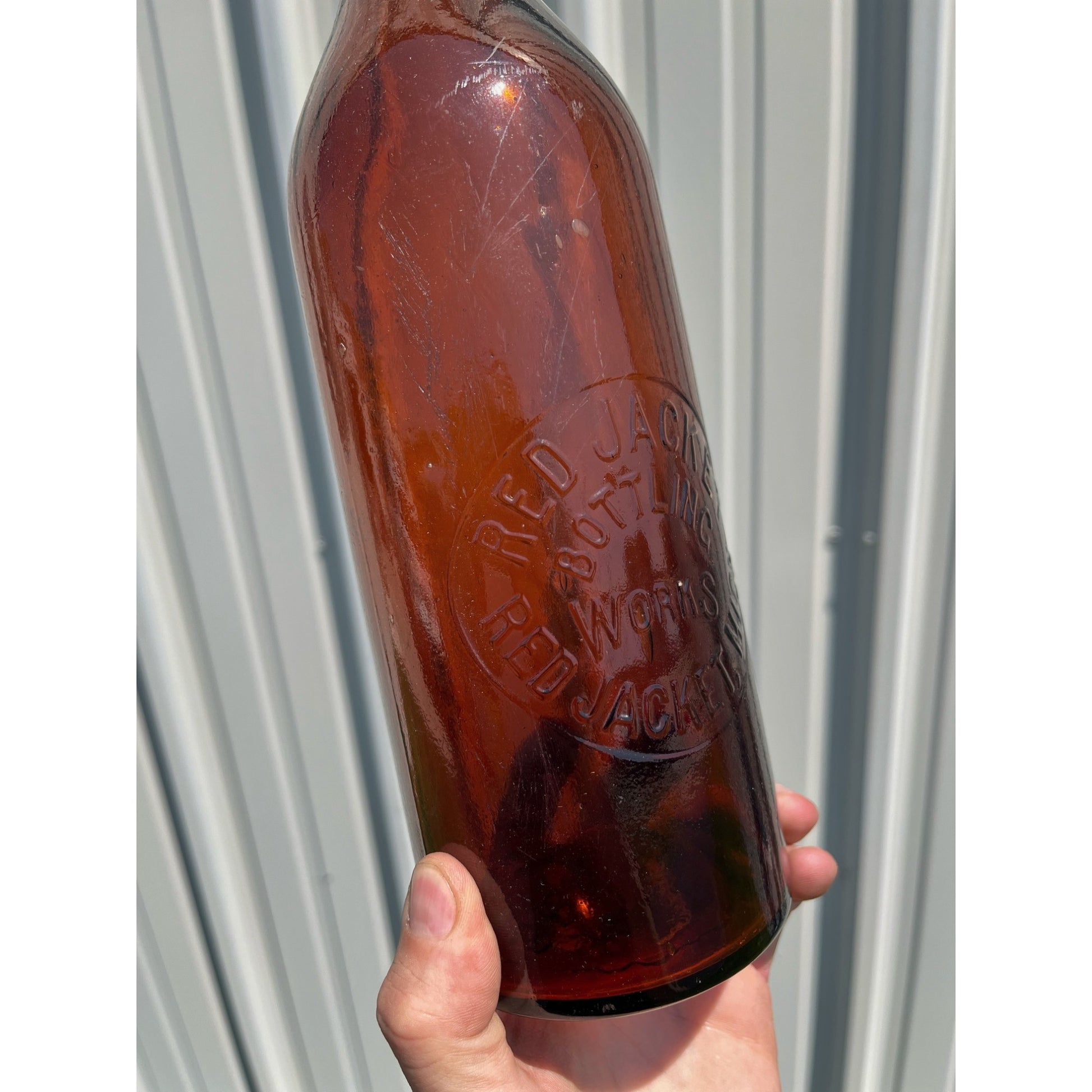 RARE Red Jacket Bottling Works Michigan Beer Bottle Quart Amber Brown MI
