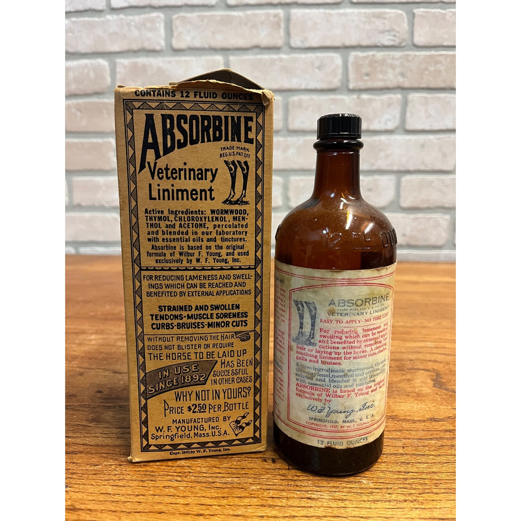 Vintage Absorbine Veterinary Liniment 12oz Bottle w/ Box Vintage Veterinary