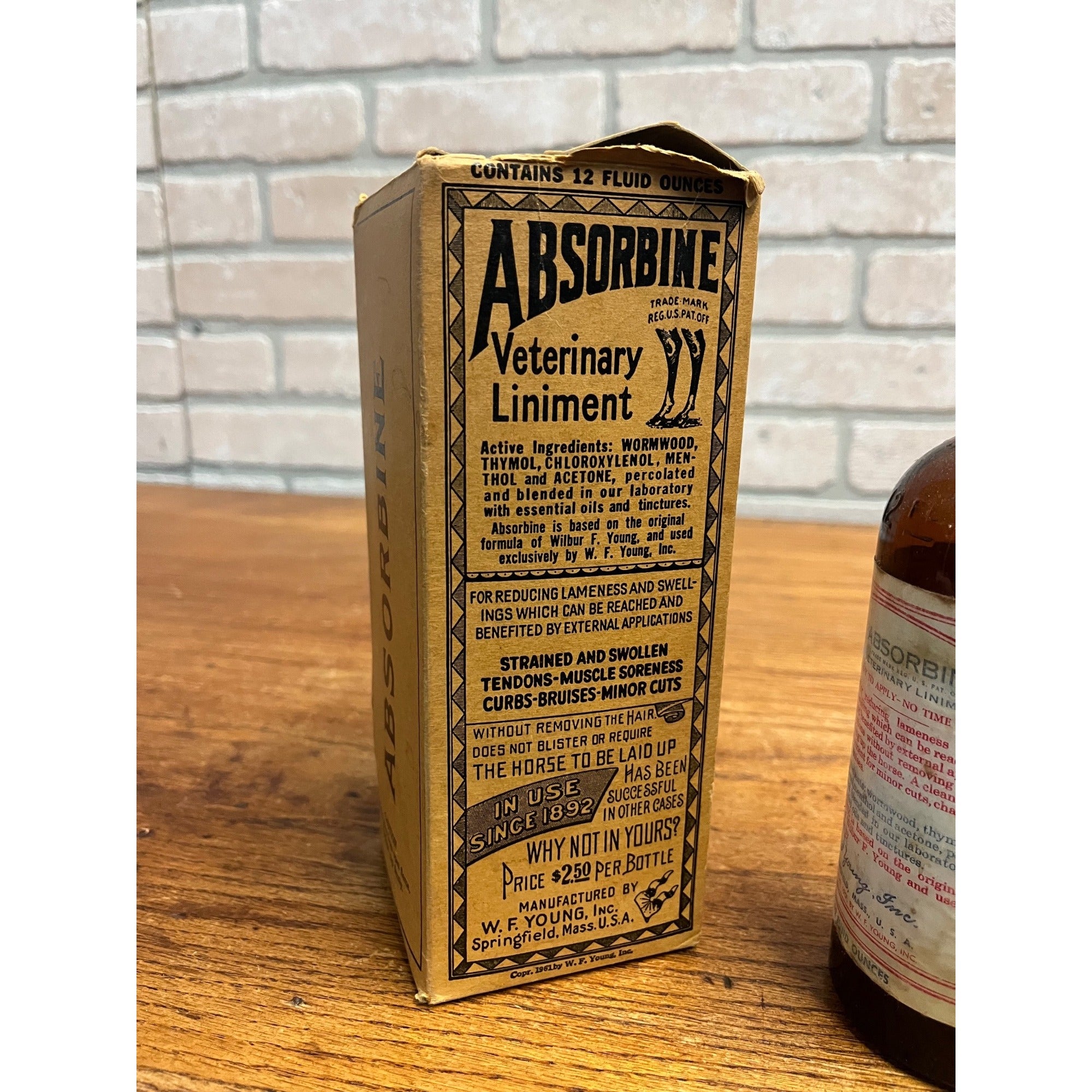 Vintage Absorbine Veterinary Liniment 12oz Bottle w/ Box Vintage Veterinary