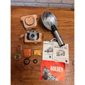 Vintage Bolsey 35MM Model B2 Synchromatic Film Camera With Wollensack 44MM F/32 Lens, Flash & Leather Carrying Case Circa 1949