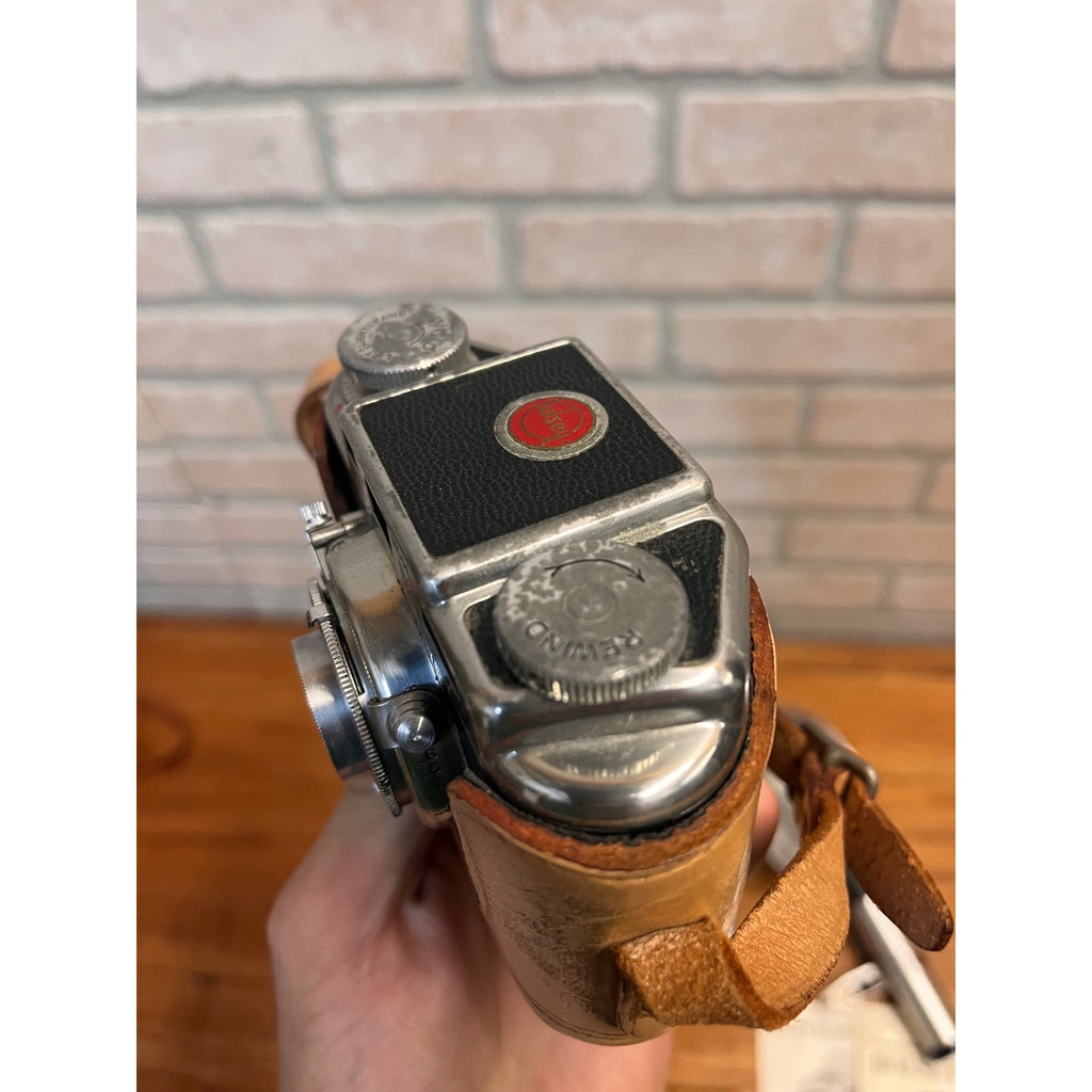 Vintage Bolsey 35MM Model B2 Synchromatic Film Camera With Wollensack 44MM F/32 Lens, Flash & Leather Carrying Case Circa 1949