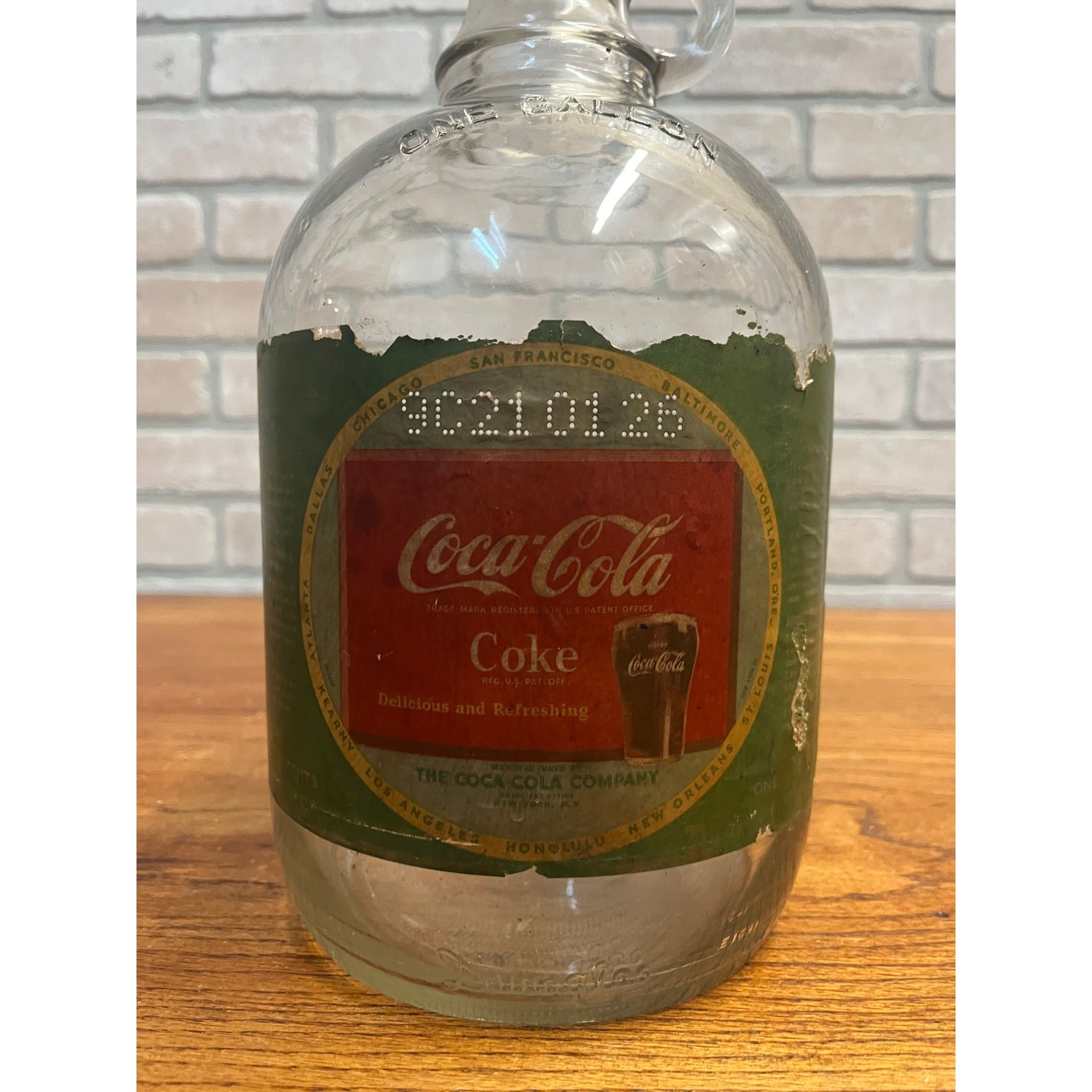 Vintage 1948 Coca Cola One Gallon Glass Fountain Syrup Bottle Jug Label 1940s