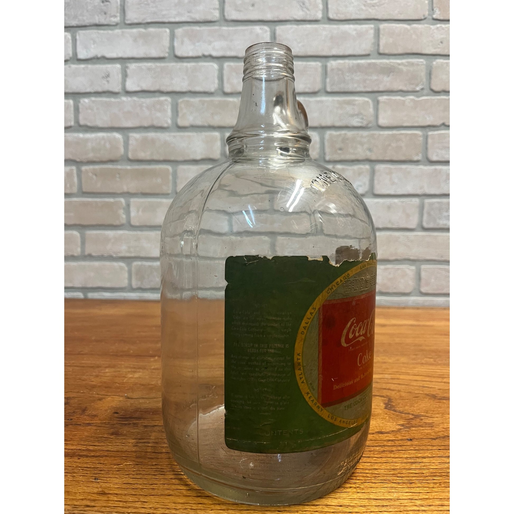 Vintage 1948 Coca Cola One Gallon Glass Fountain Syrup Bottle Jug Label 1940s