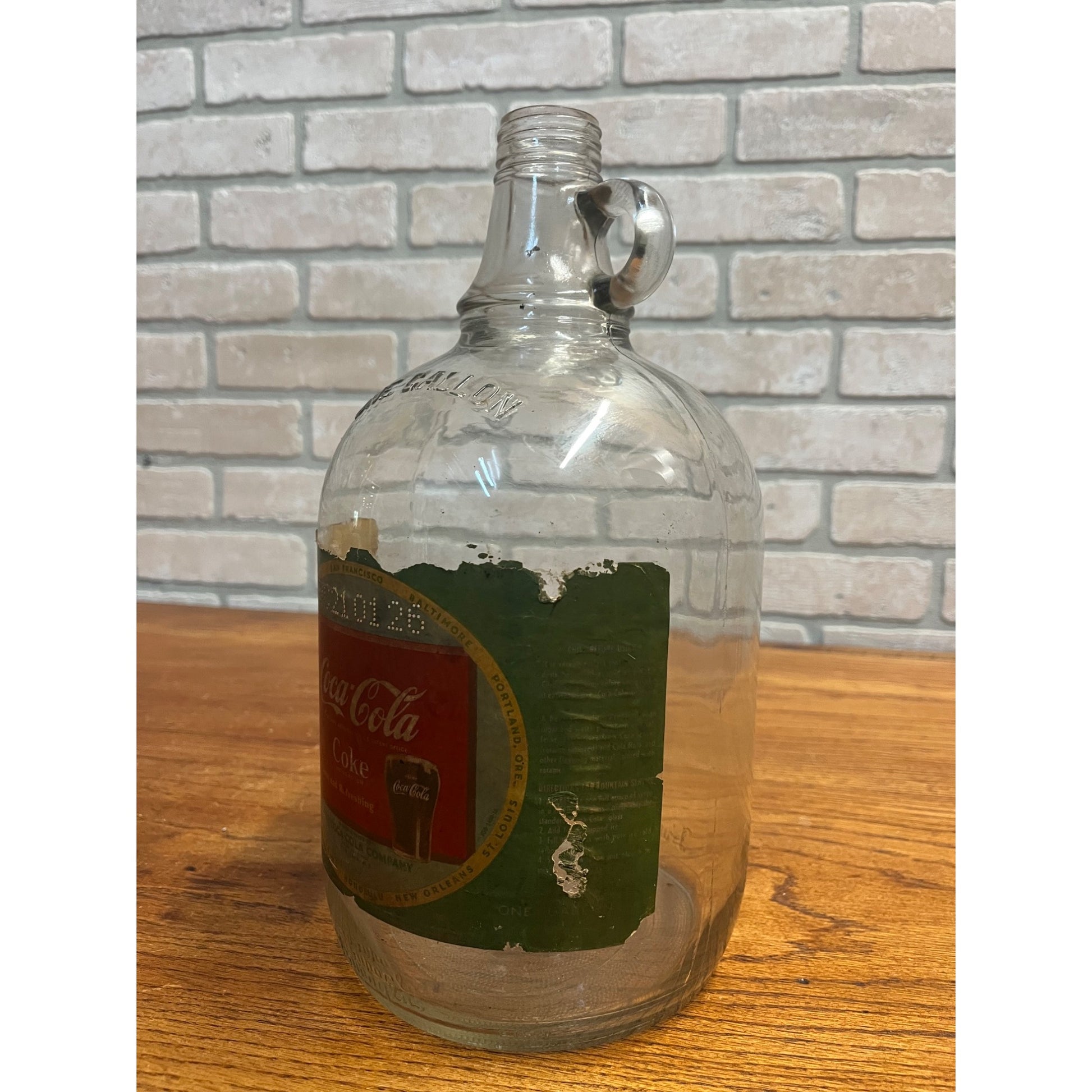 Vintage 1948 Coca Cola One Gallon Glass Fountain Syrup Bottle Jug Label 1940s