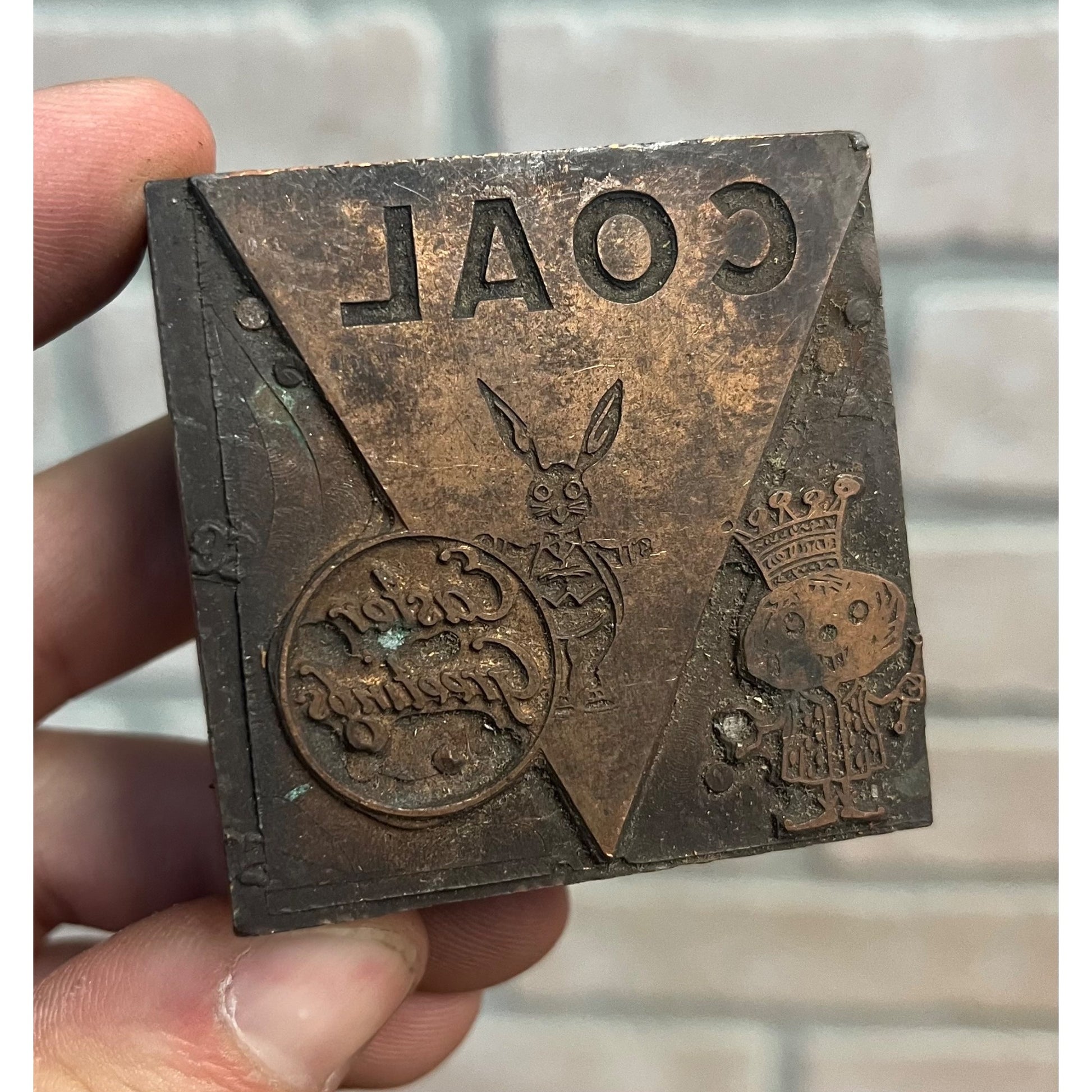 Vintage Letterpress Printing Block Old King Coal Advertising Copper