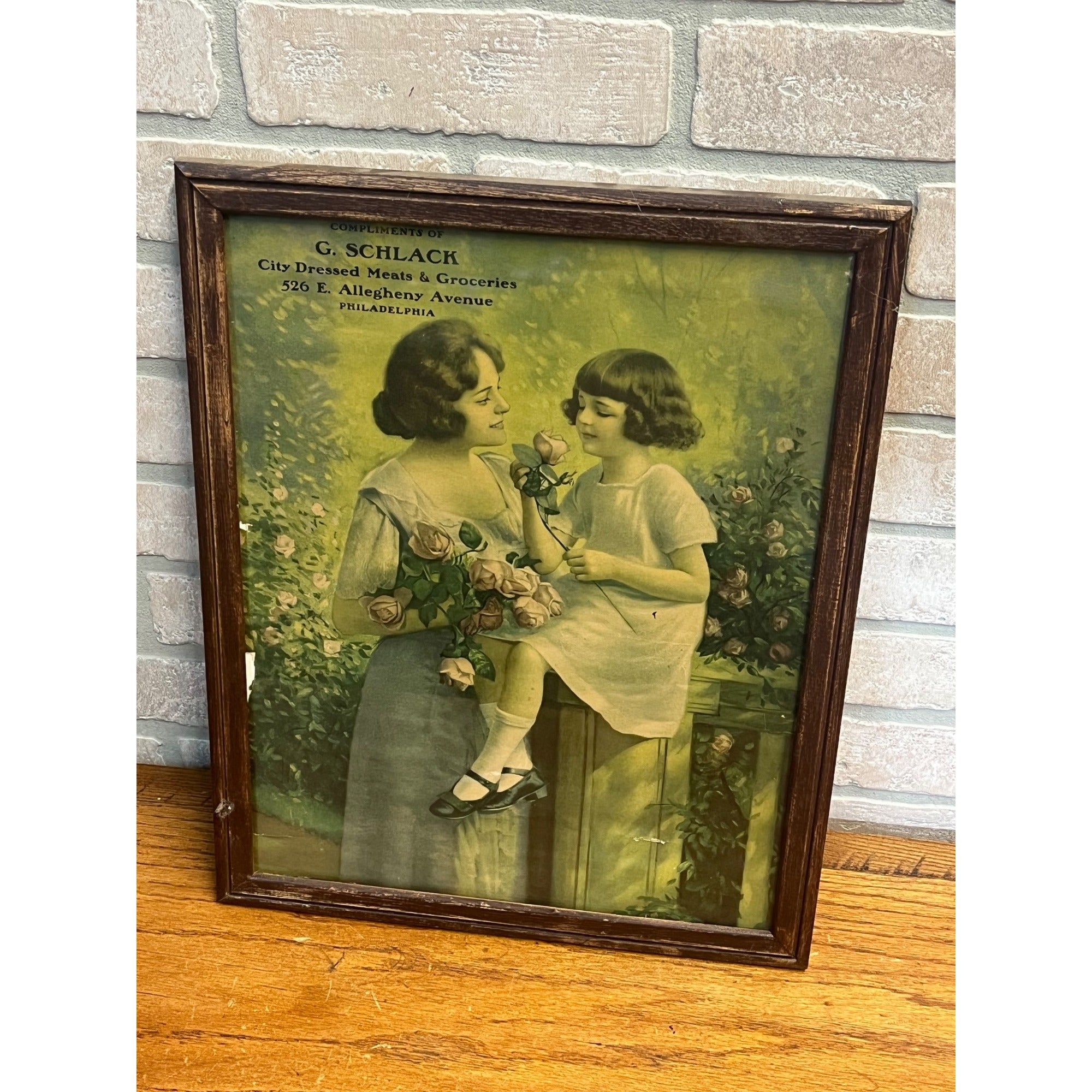 Vintage Schlack Advertising Litho Framed Meats Philadelphia Victorian Print