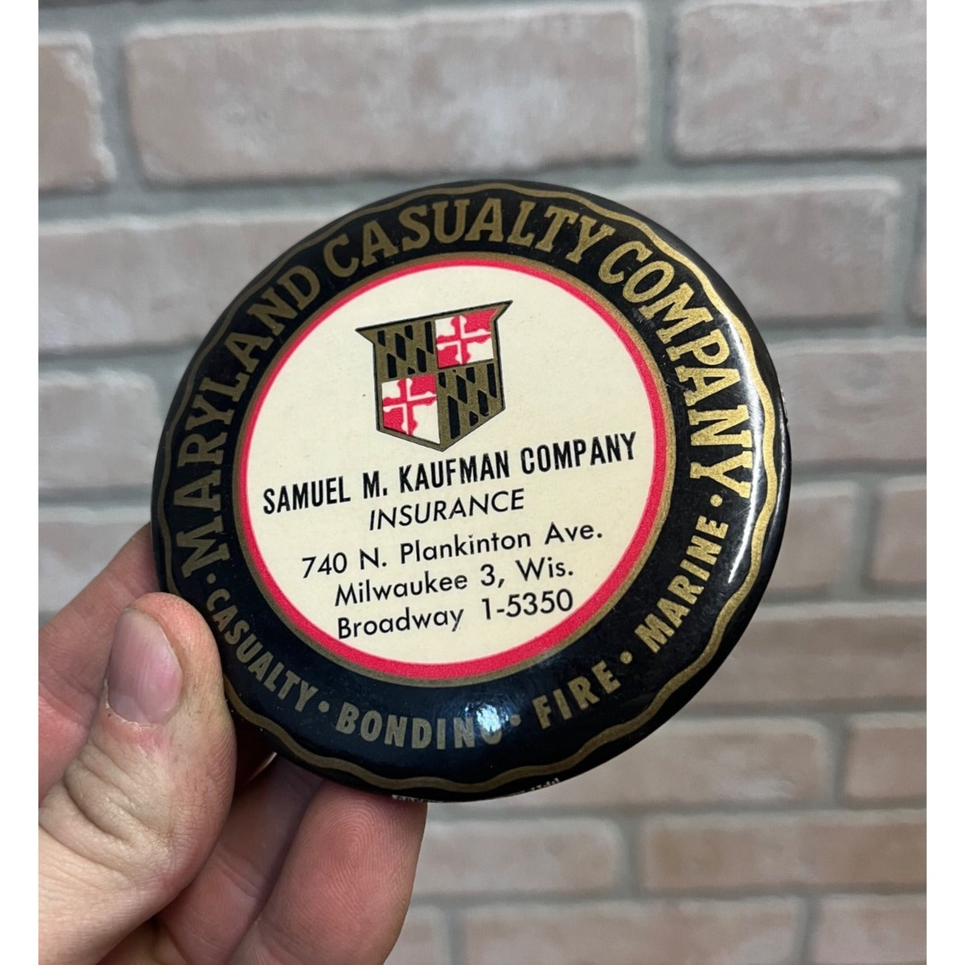Vintage Maryland Casualty Co. Insurance Milwaukee Wis Advertising Pocket Mirror