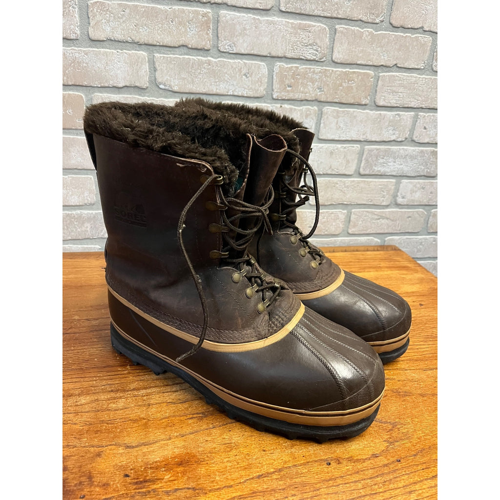 Vintage Sorel Dominator Boots Mens 12 Brown Leather Wool Lined Snow Winter