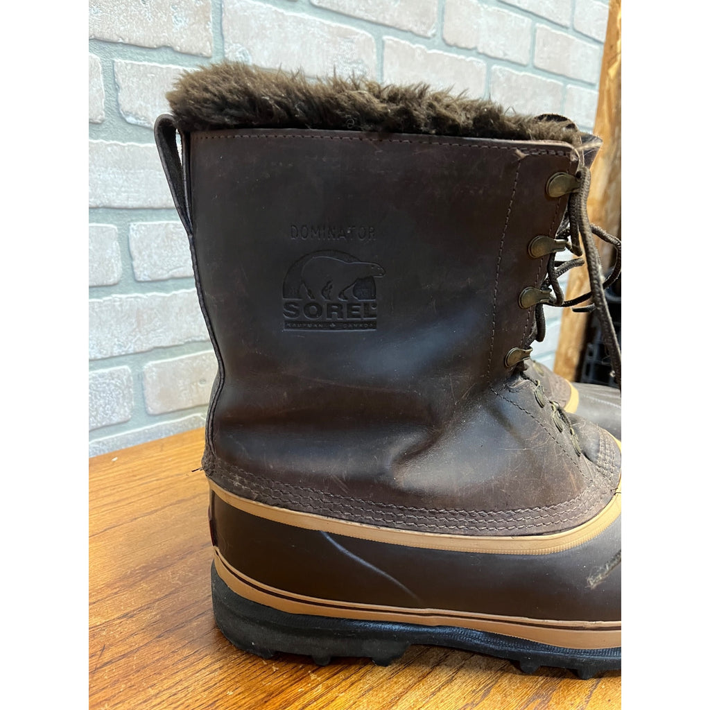 Vintage Sorel Dominator Boots Mens 12 Brown Leather Wool Lined Snow Winter