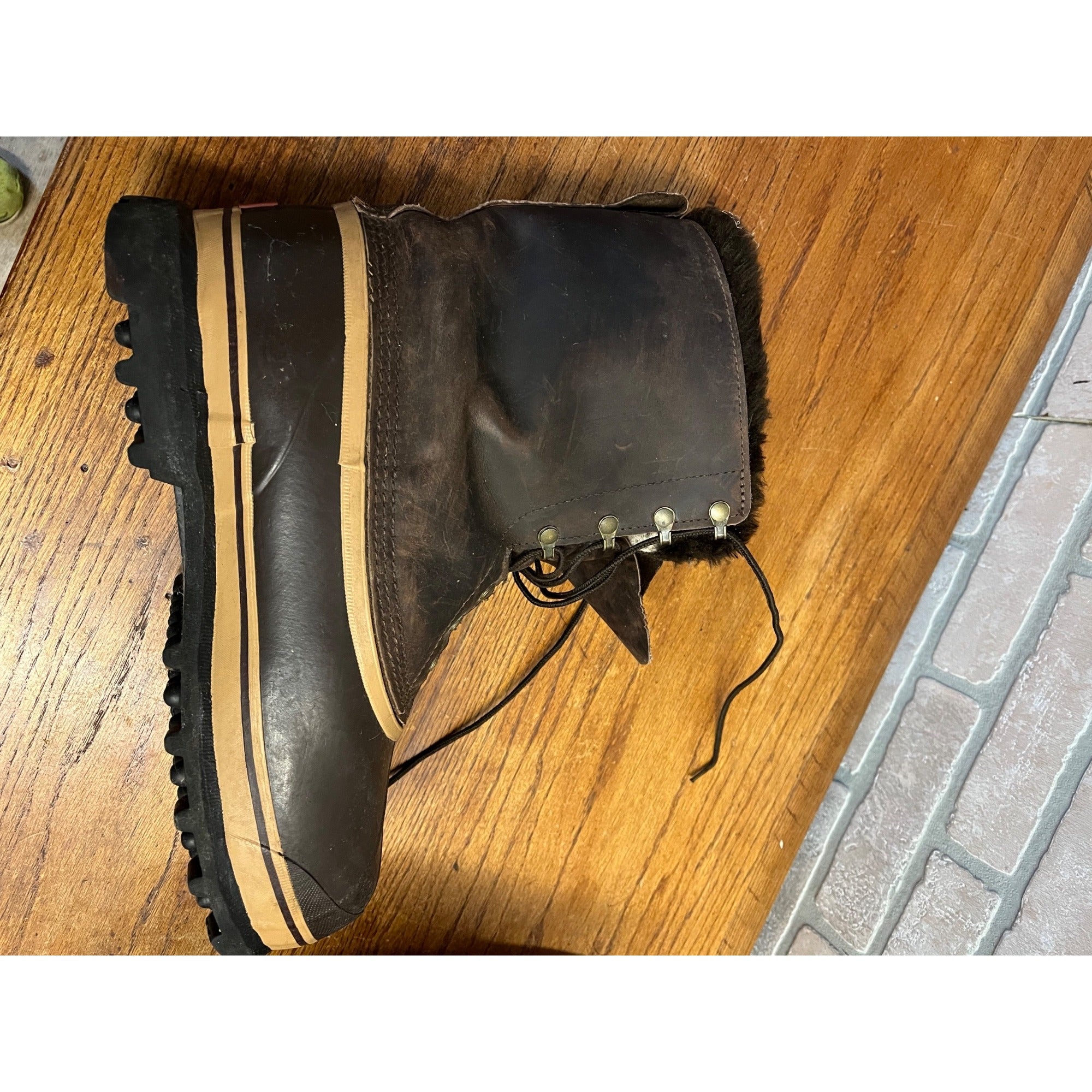 Vintage Sorel Dominator Boots Mens 12 Brown Leather Wool Lined Snow Winter