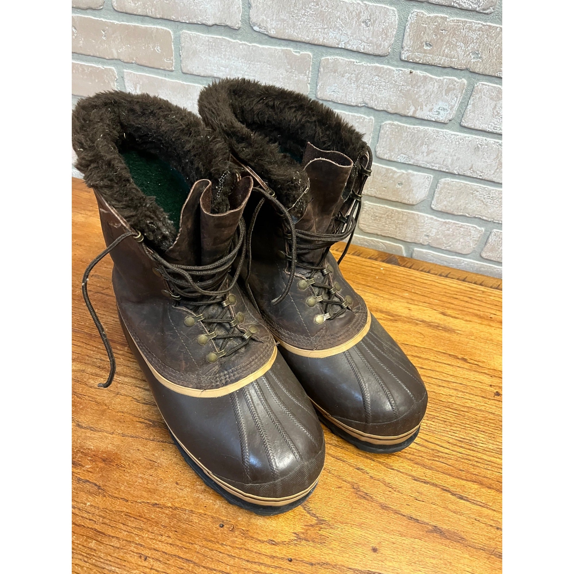 Vintage Sorel Dominator Boots Mens 12 Brown Leather Wool Lined Snow Winter