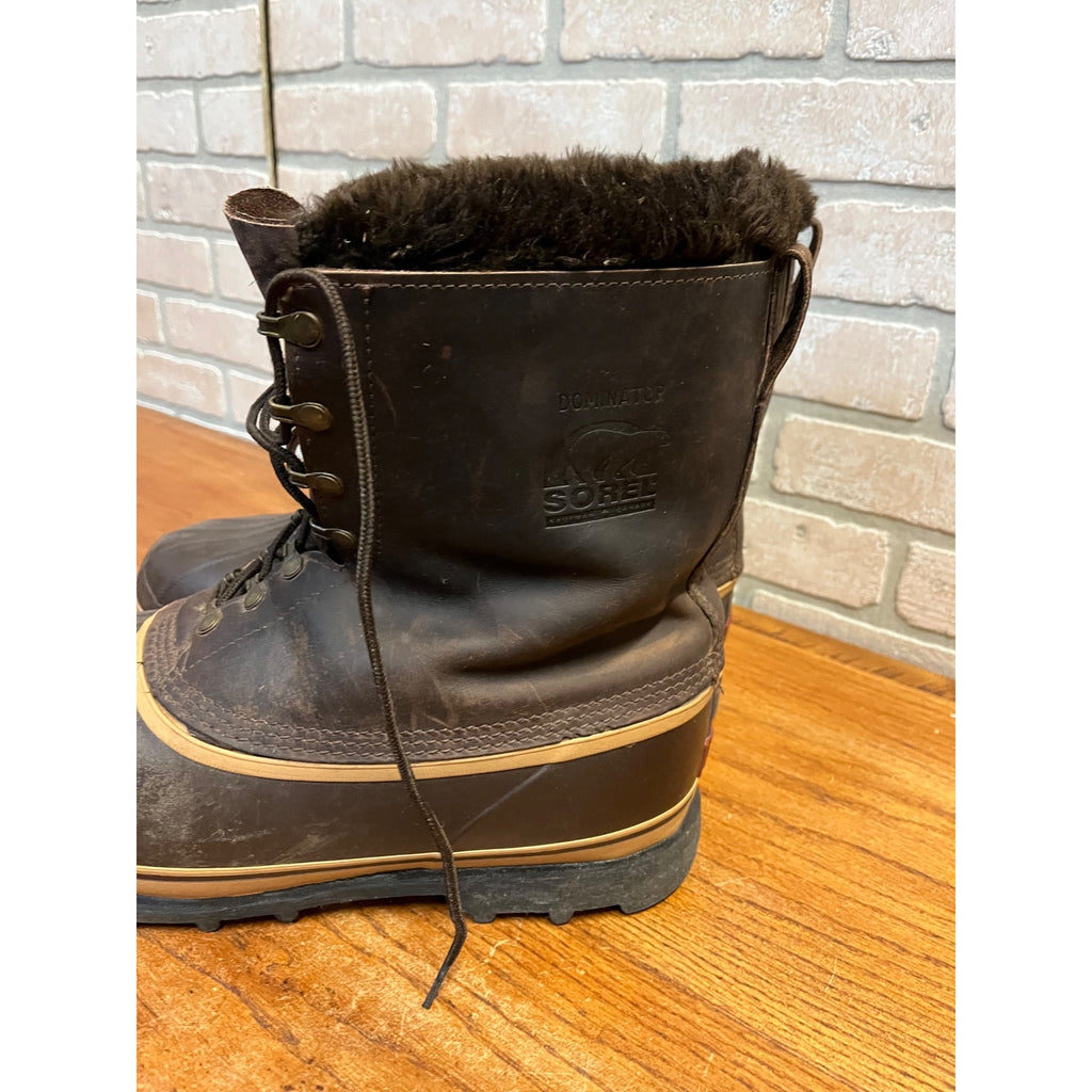 Vintage Sorel Dominator Boots Mens 12 Brown Leather Wool Lined Snow Winter