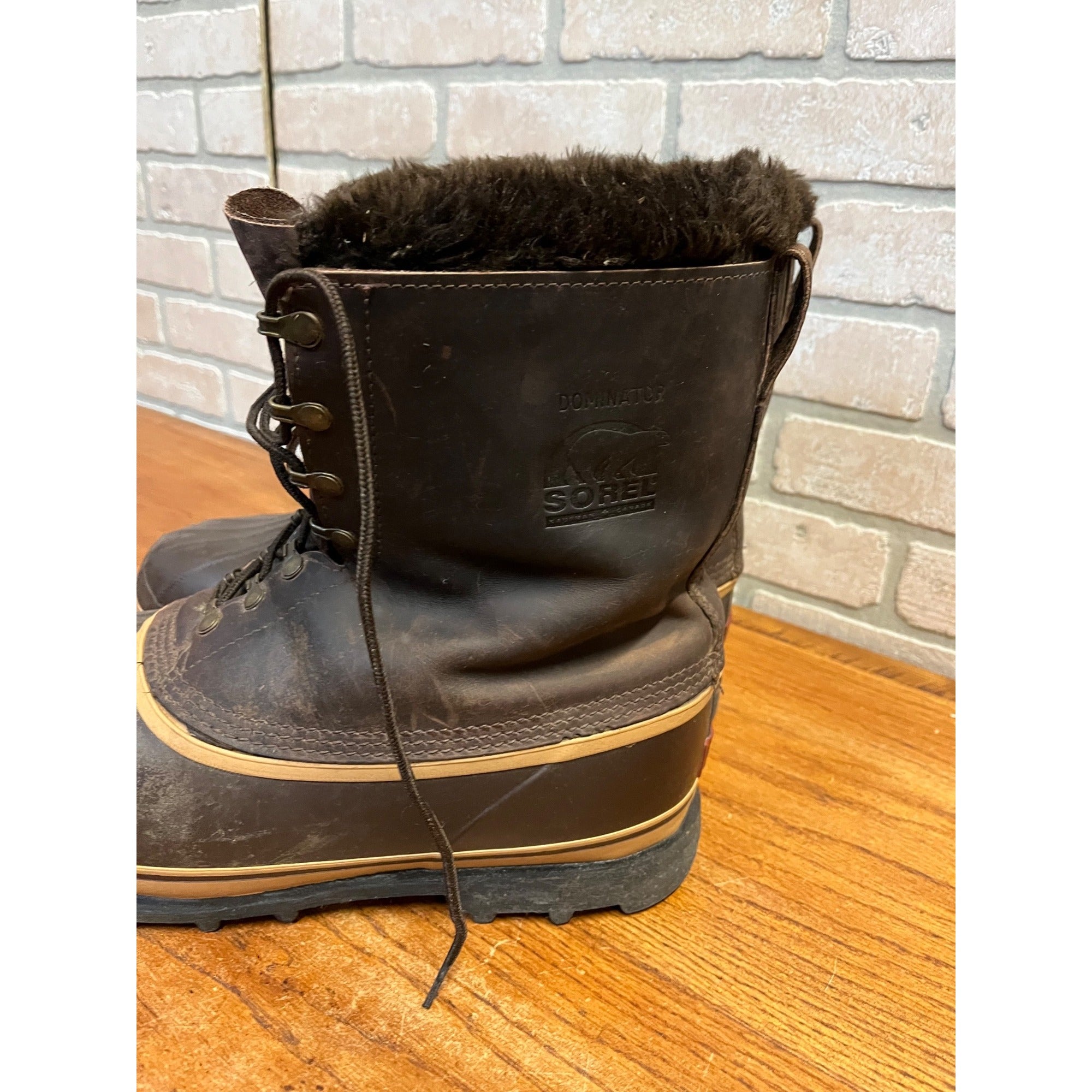 Vintage Sorel Dominator Boots Mens 12 Brown Leather Wool Lined Snow Winter