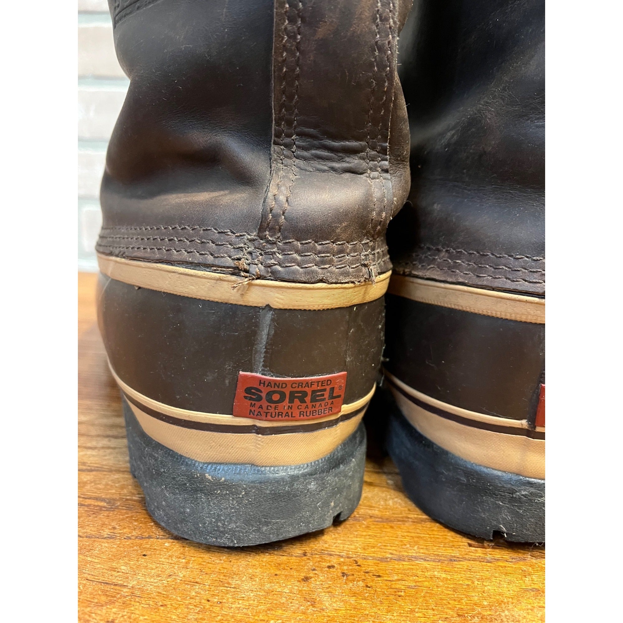 Vintage Sorel Dominator Boots Mens 12 Brown Leather Wool Lined Snow Winter