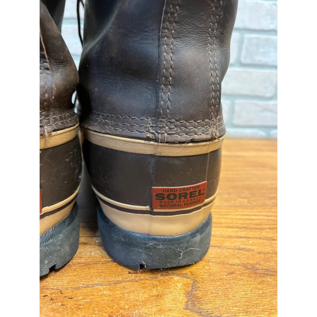Vintage Sorel Dominator Boots Mens 12 Brown Leather Wool Lined Snow Winter