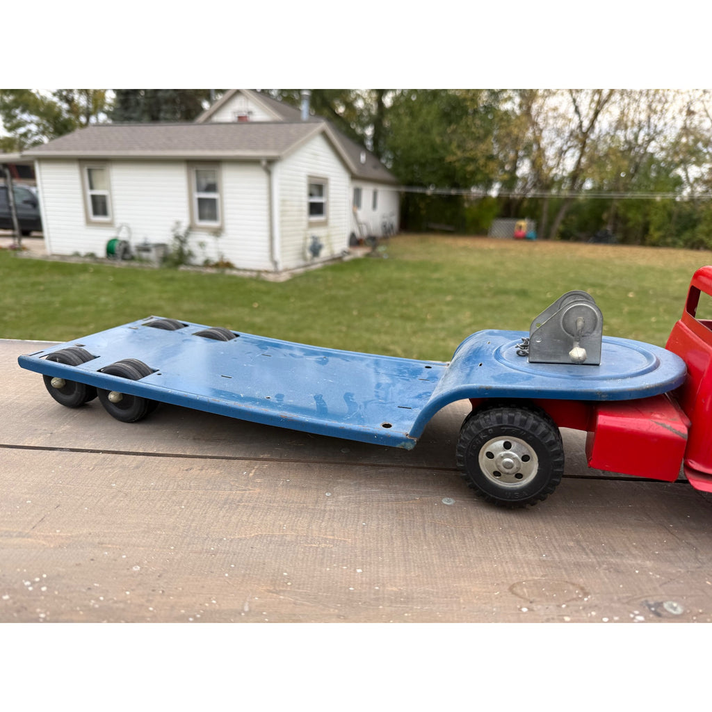 Vintage 1950s Tonka Toys Truck Lowboy Trailer w/ Steam Shovel Pressed Steel Toy