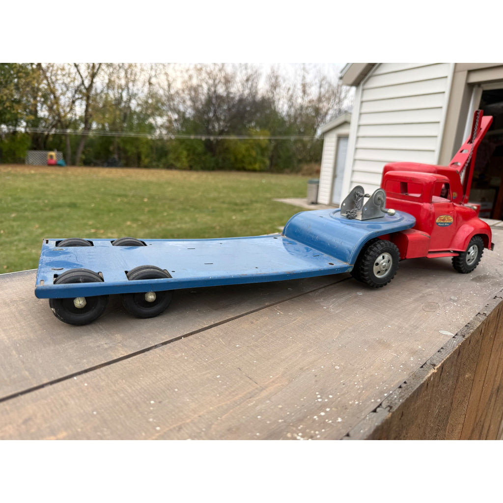 Vintage 1950s Tonka Toys Truck Lowboy Trailer w/ Steam Shovel Pressed Steel Toy