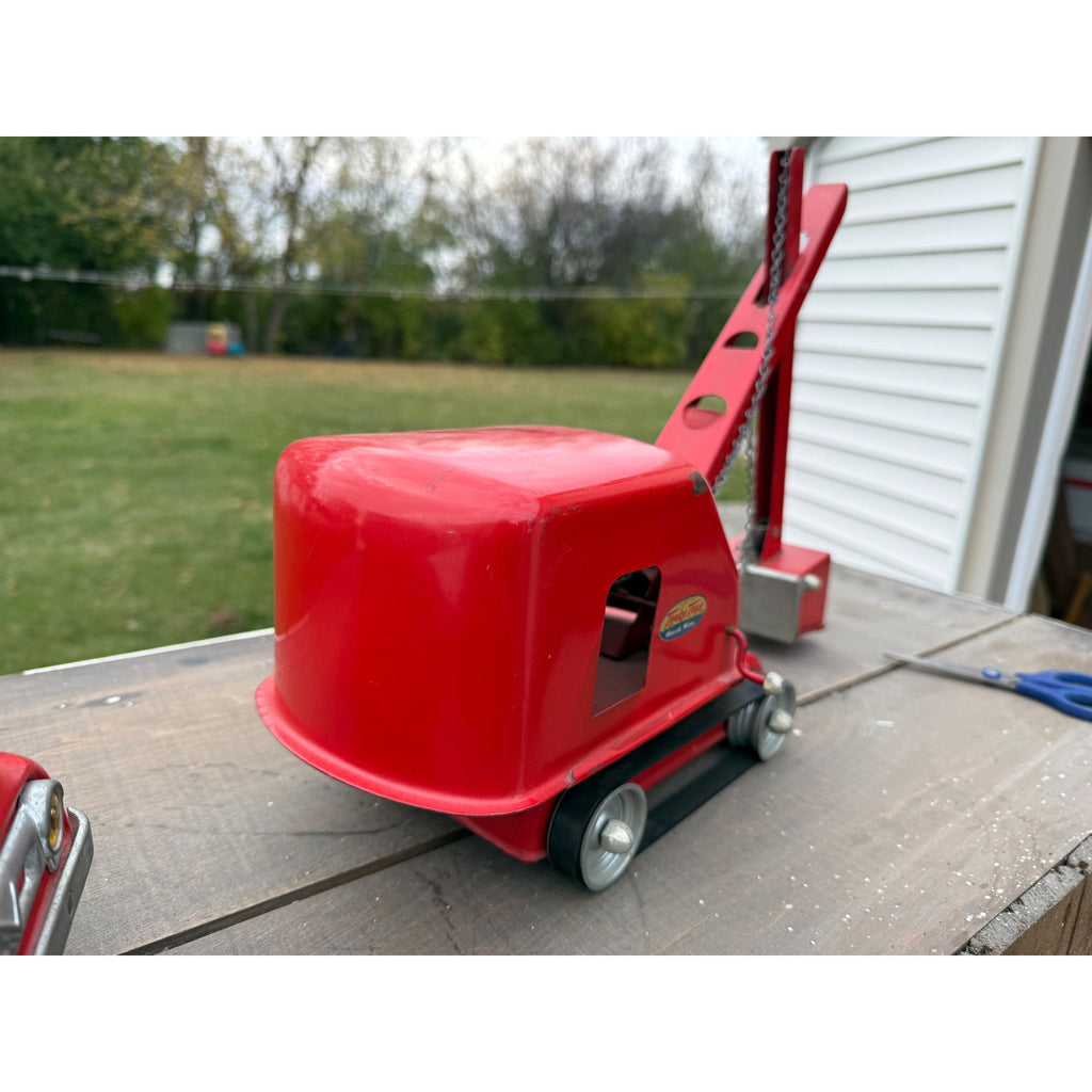 Vintage 1950s Tonka Toys Truck Lowboy Trailer w/ Steam Shovel Pressed Steel Toy