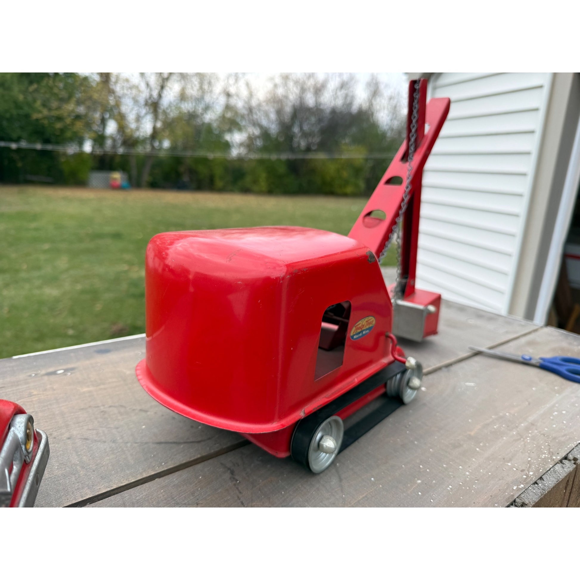 Vintage 1950s Tonka Toys Truck Lowboy Trailer w/ Steam Shovel Pressed Steel Toy