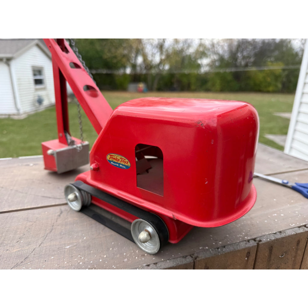 Vintage 1950s Tonka Toys Truck Lowboy Trailer w/ Steam Shovel Pressed Steel Toy
