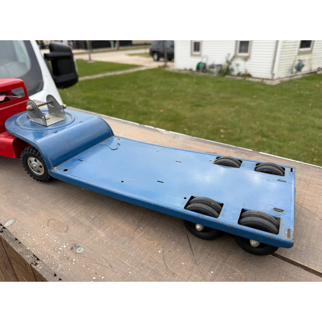 Vintage 1950s Tonka Toys Truck Lowboy Trailer w/ Steam Shovel Pressed Steel Toy