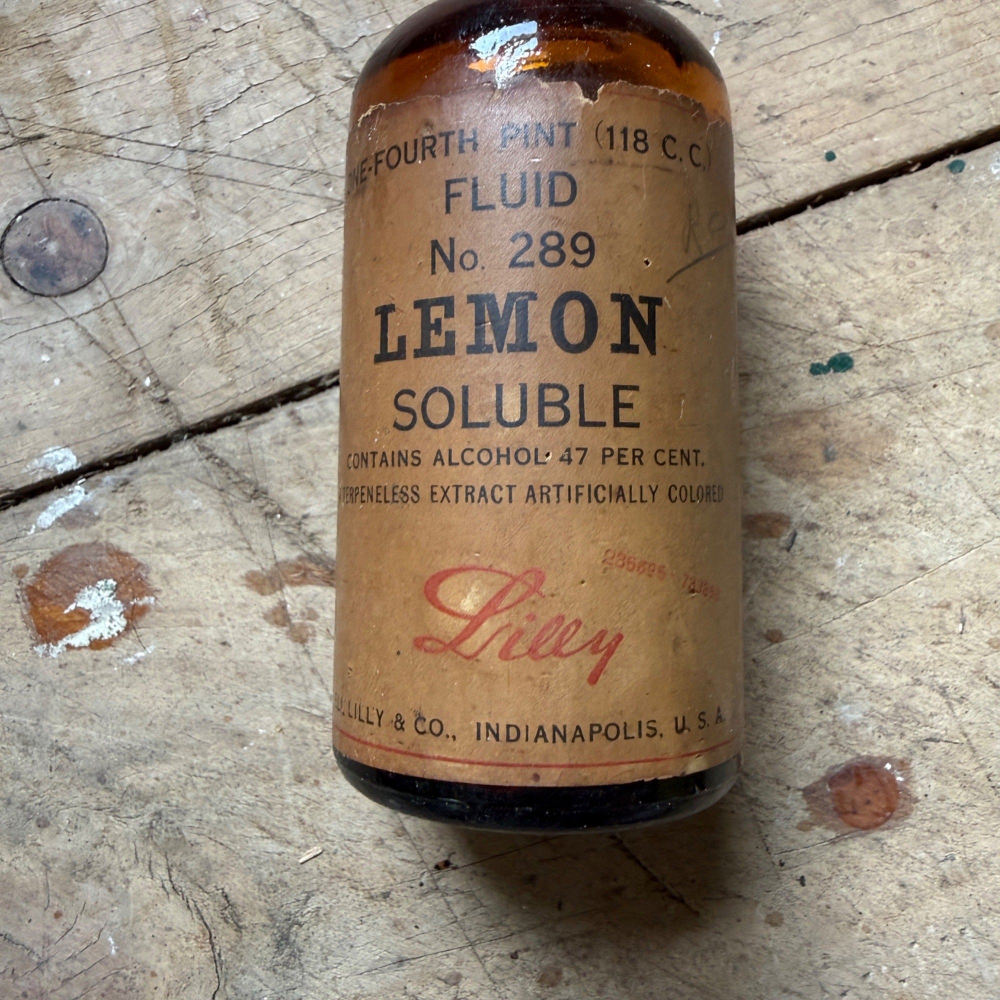 Vintage Eli Lilly Lemon Soluble Fluid No 289 Pharmacy Drug Store Compound Bottle